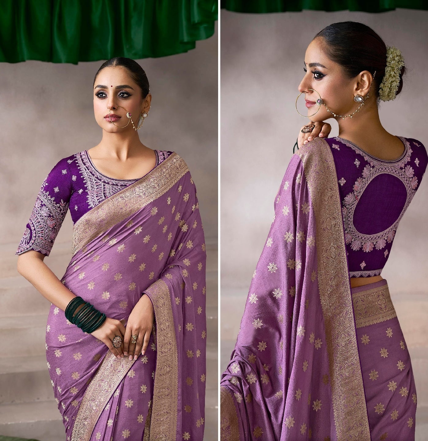 Purple Color Designer Kanjivaram Readymade/Easy Saree