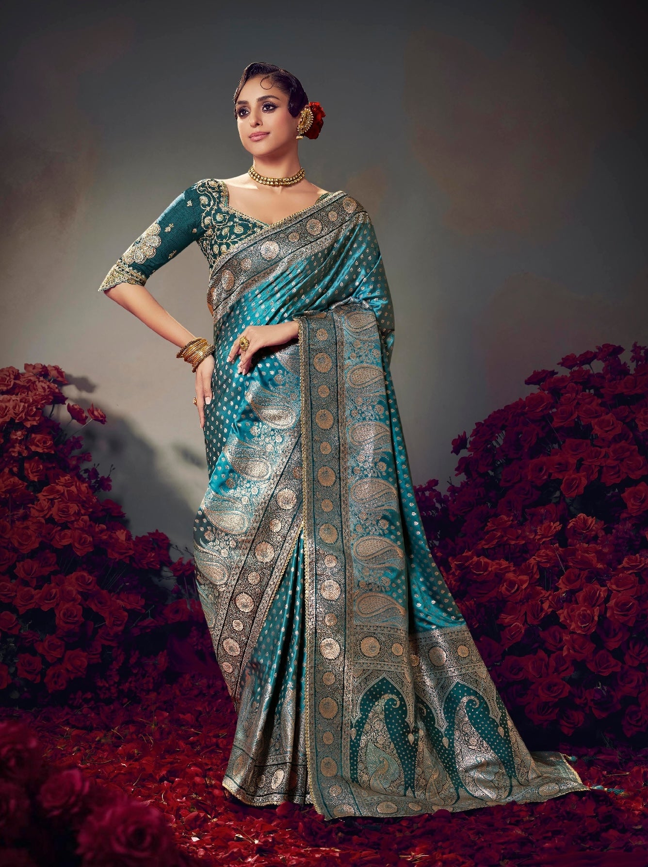 Blue Color Designer Kanjivaram Readymade/Easy Saree