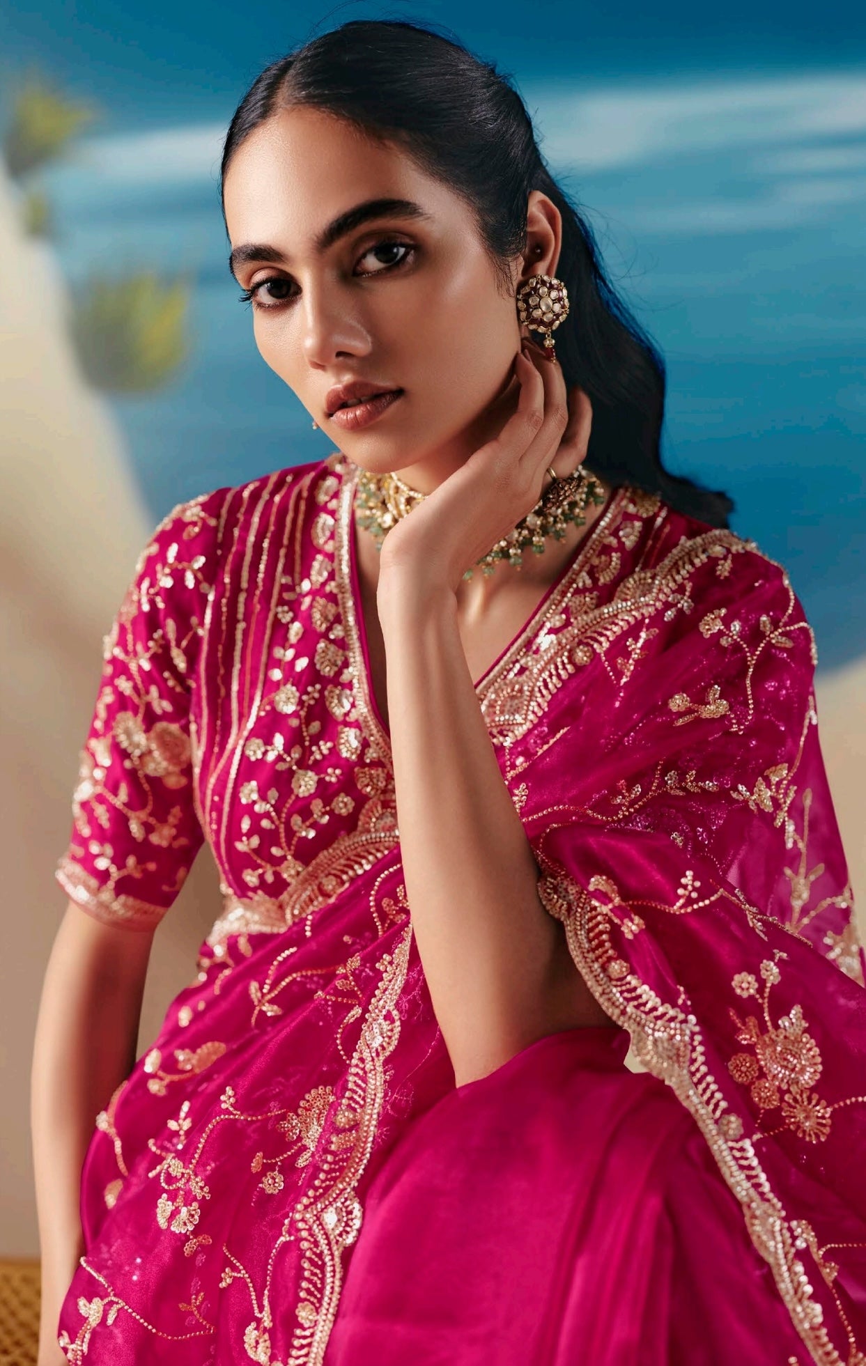 Pink Party Wear Readymade Saree