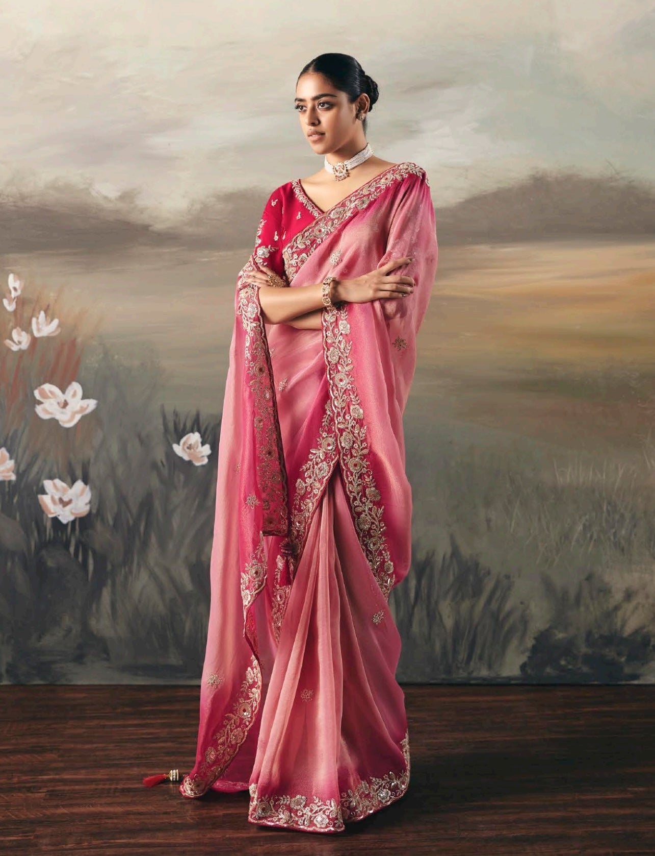Pink Colour Party Wear Readymade Saree