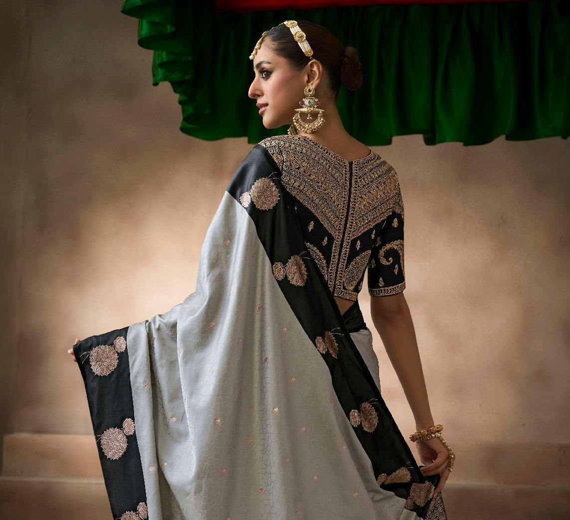 Grey Color Designer Kanjivaram Readymade/Easy Saree