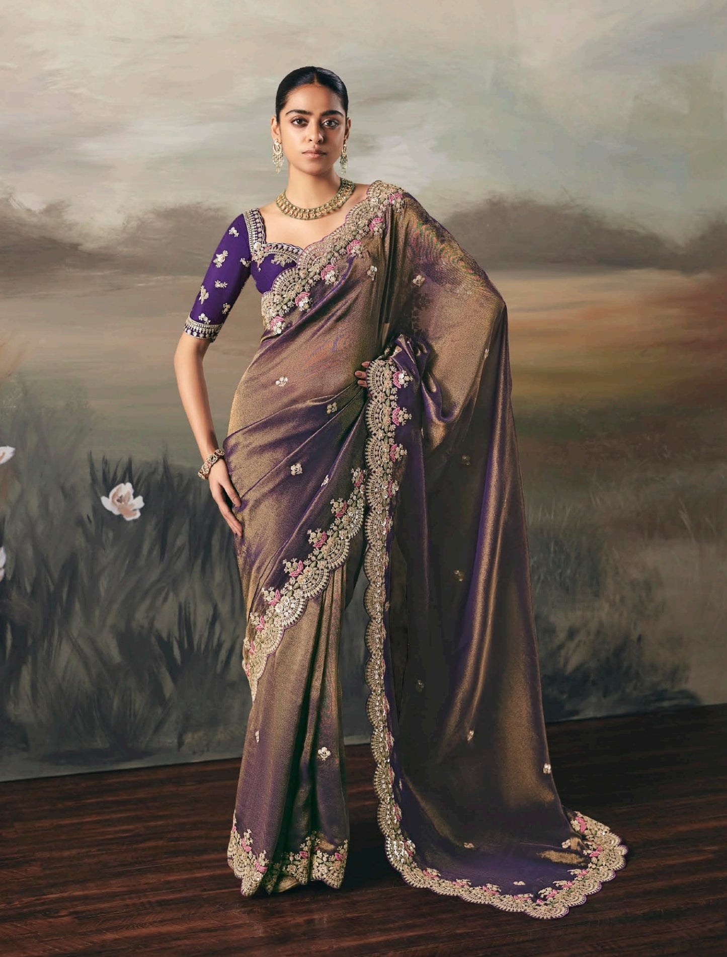 Purple Colour Party Wear Readymade Saree
