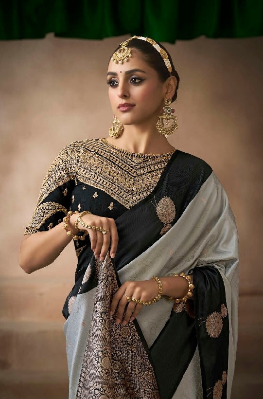 Grey Color Designer Kanjivaram Readymade/Easy Saree