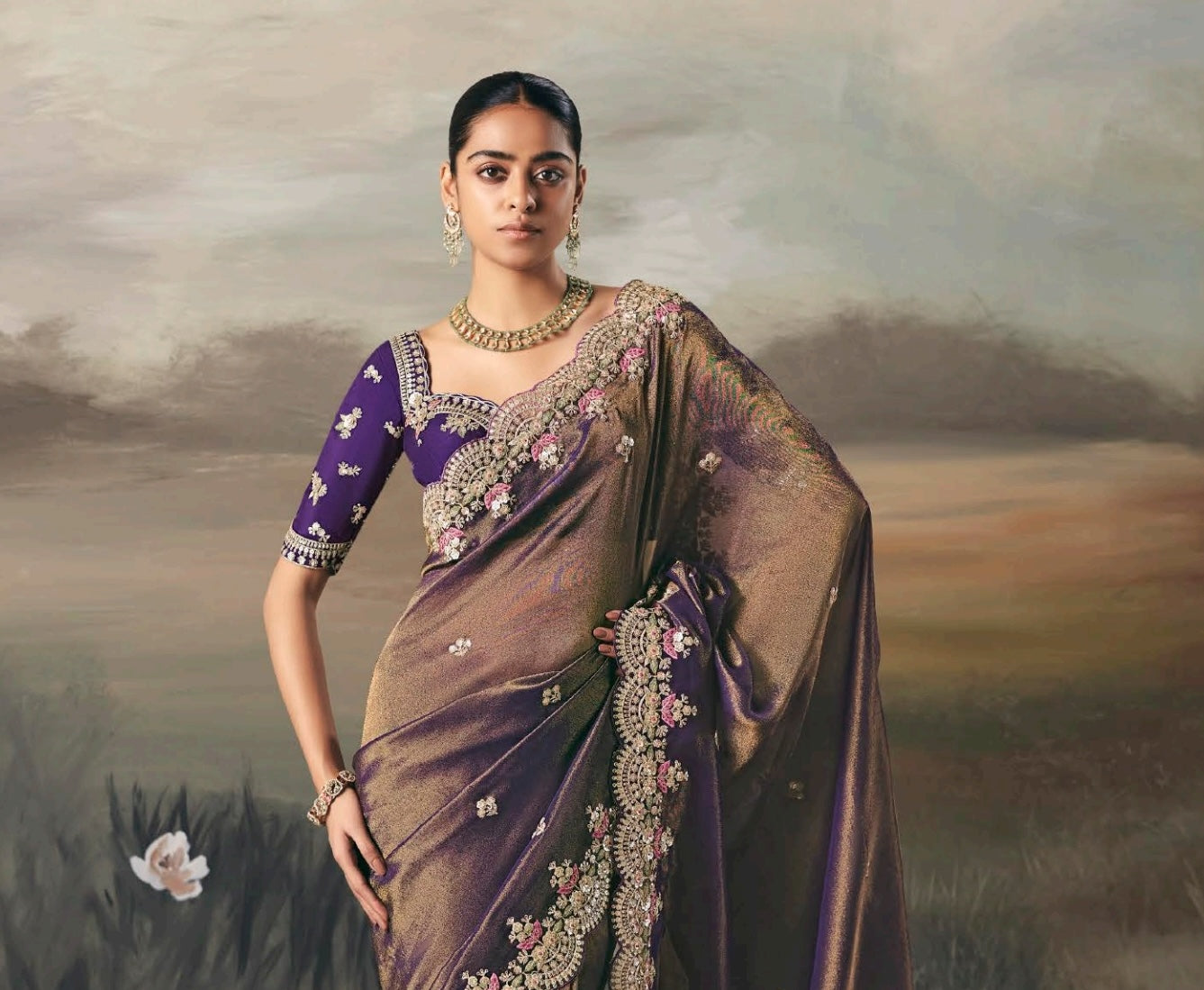 Purple Colour Party Wear Readymade Saree