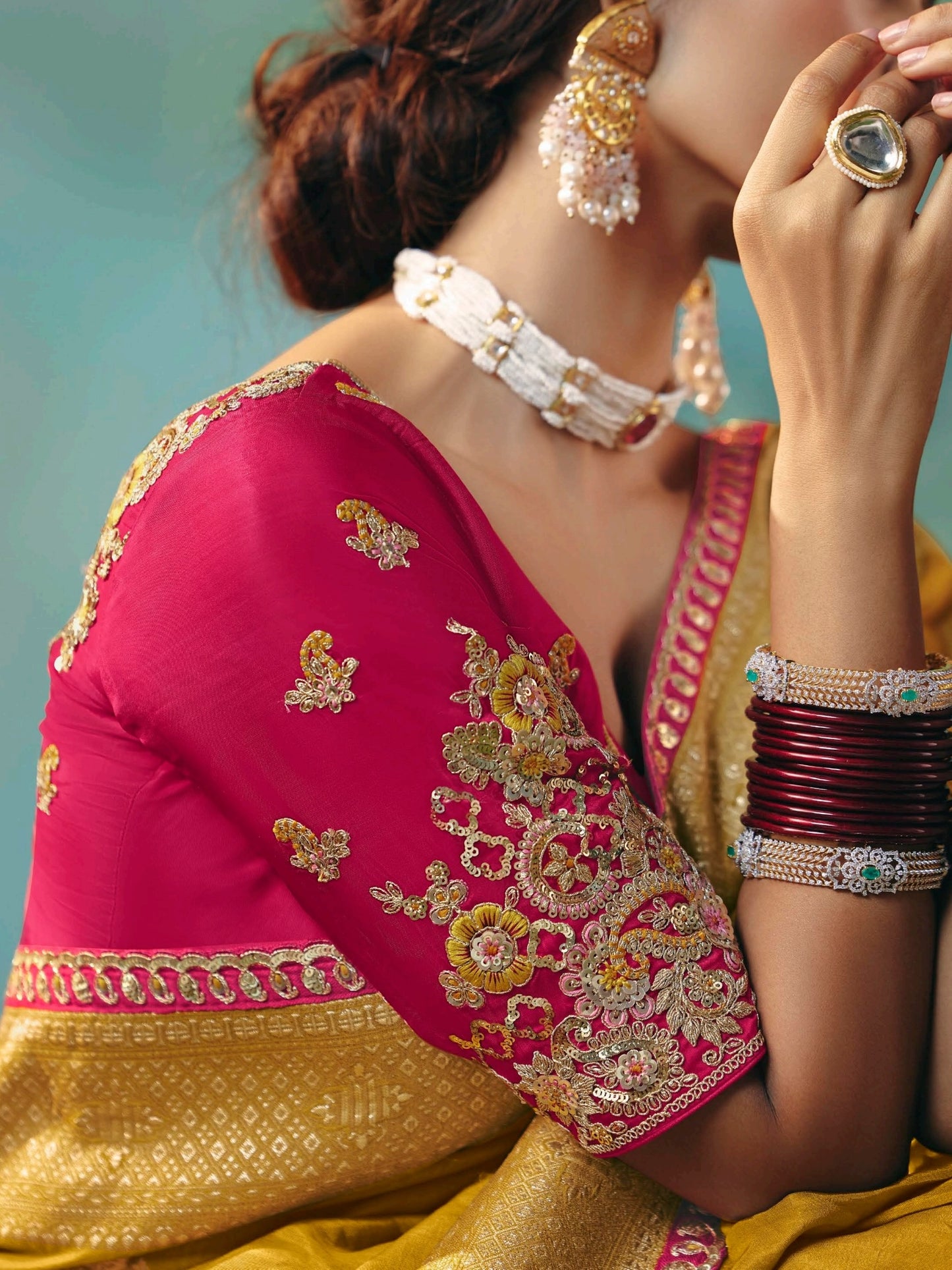Mustard Designer Kanjivaram Silk Readymade/Easy Saree