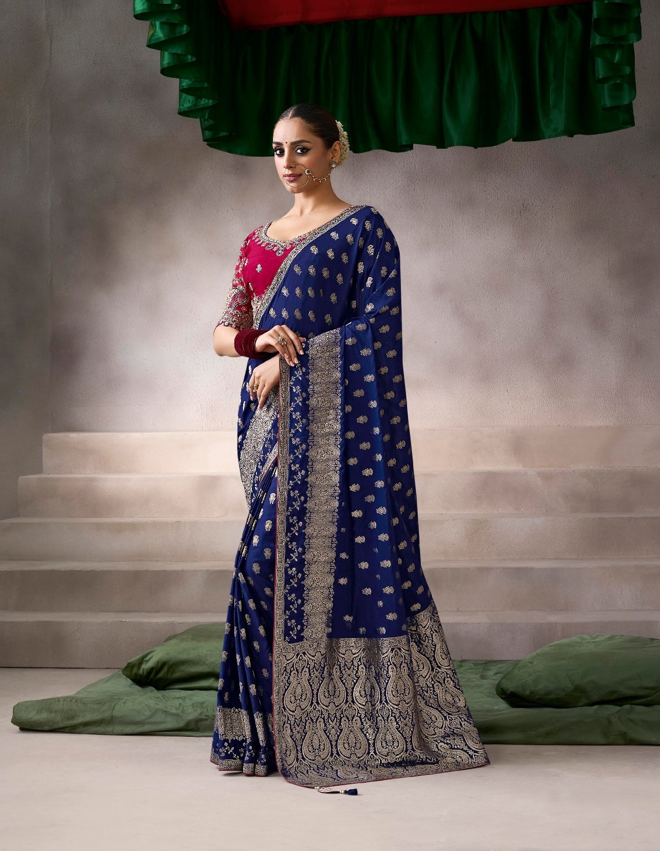 Navy Blue Color Designer Kanjivaram Readymade/Easy Saree