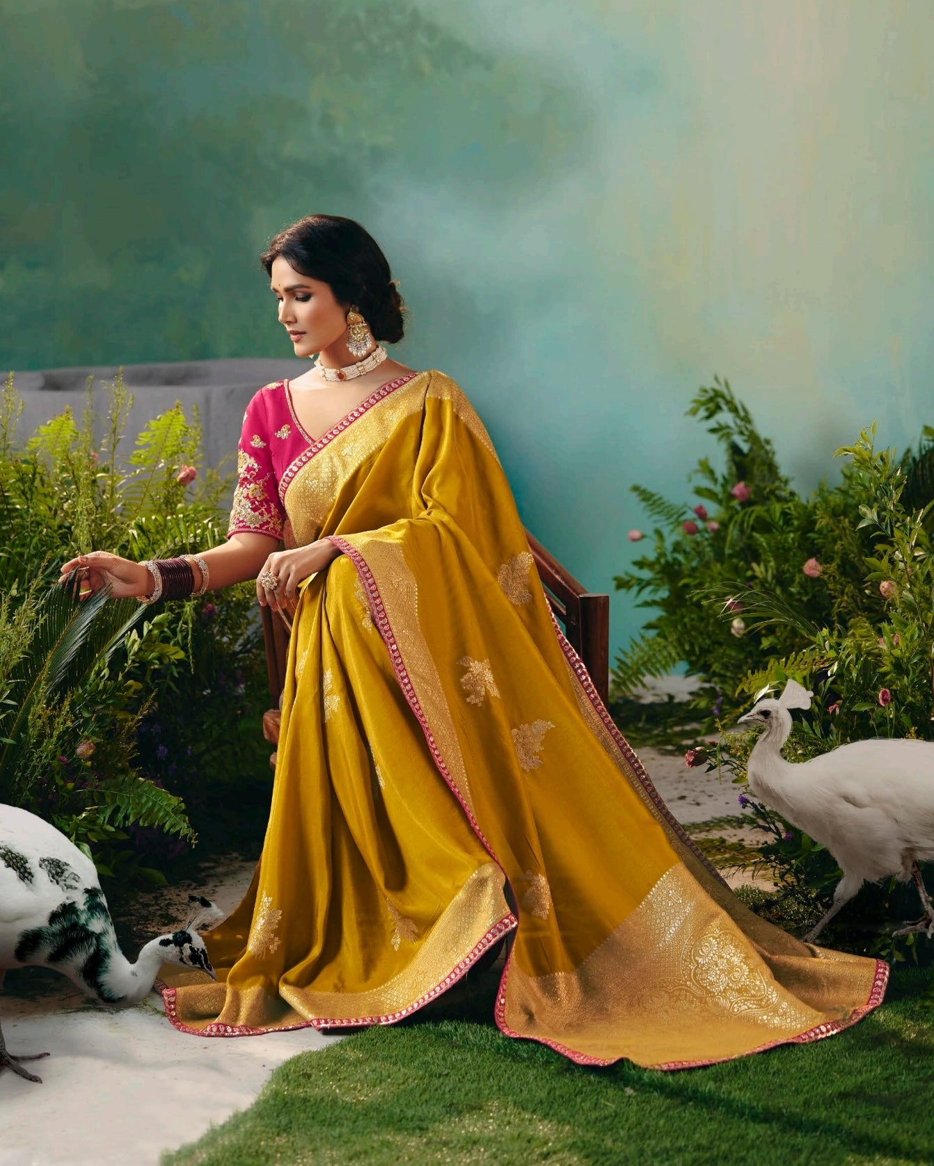 Mustard Designer Kanjivaram Silk Readymade/Easy Saree