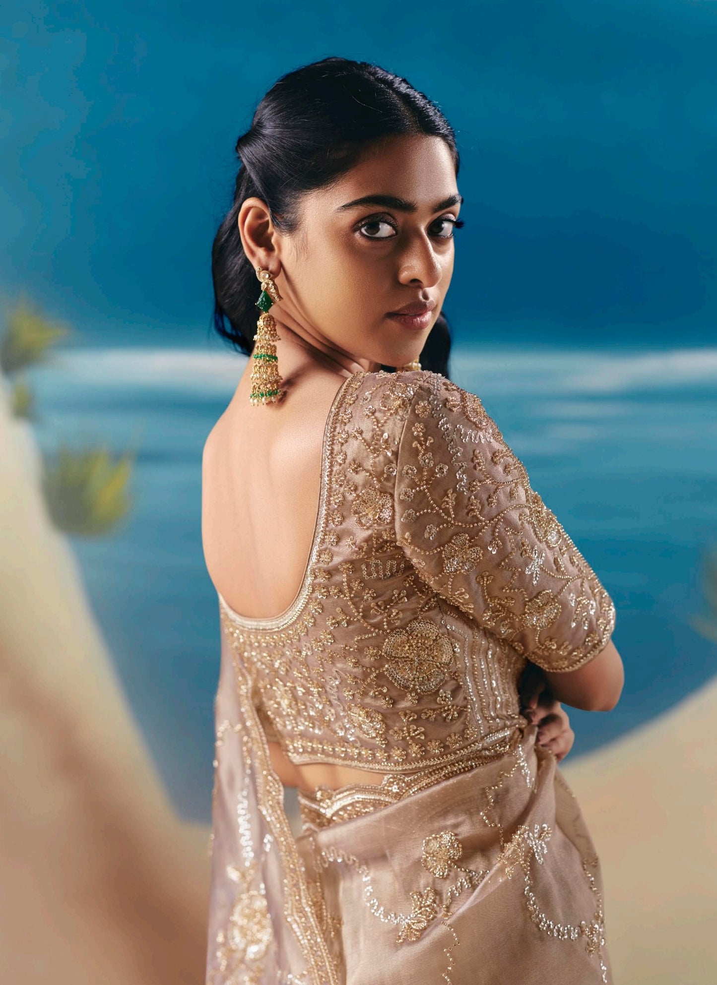 Golden Party Wear Readymade Saree