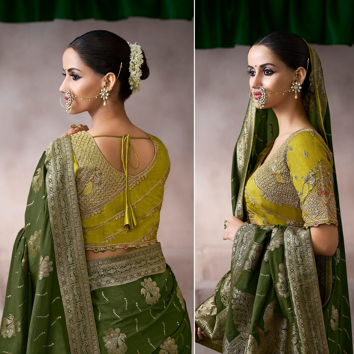 Green Designer Kanjivaram Readymade/Easy Saree