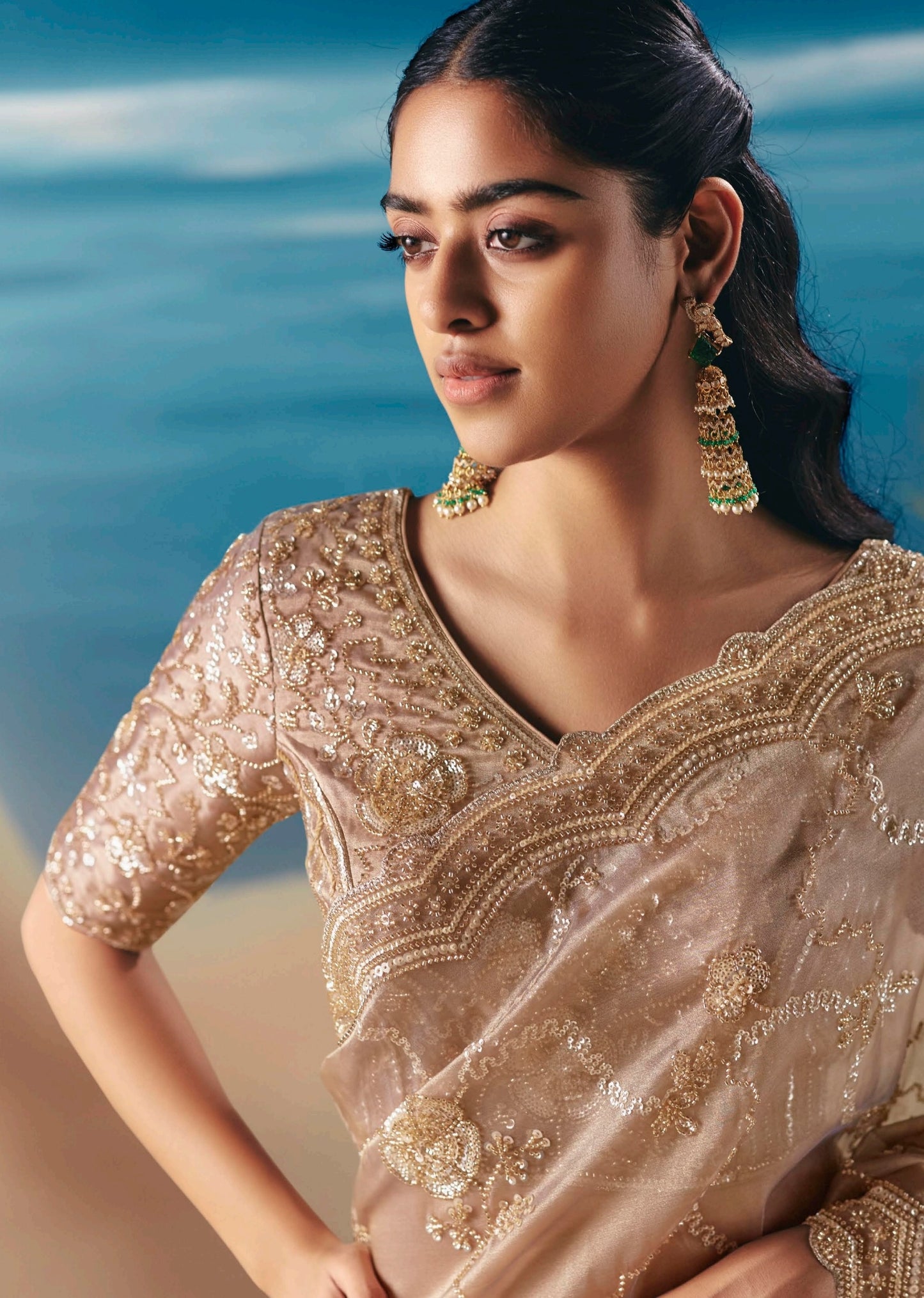 Golden Party Wear Readymade Saree
