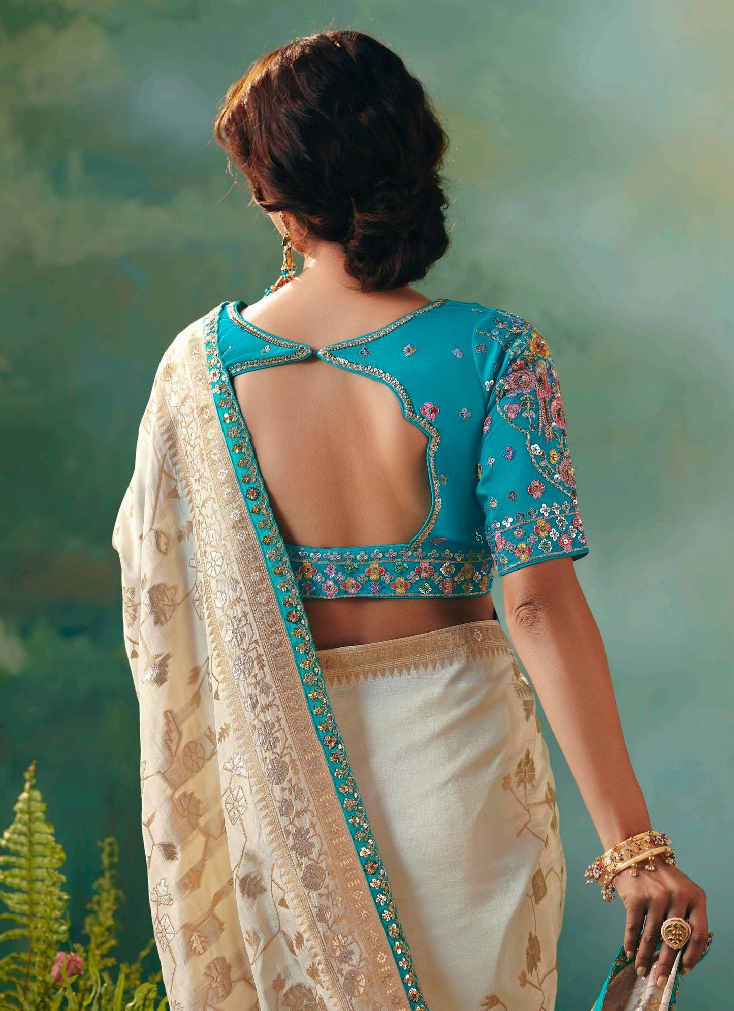 Off-White Designer Kanjivaram Silk Readymade/Easy Saree