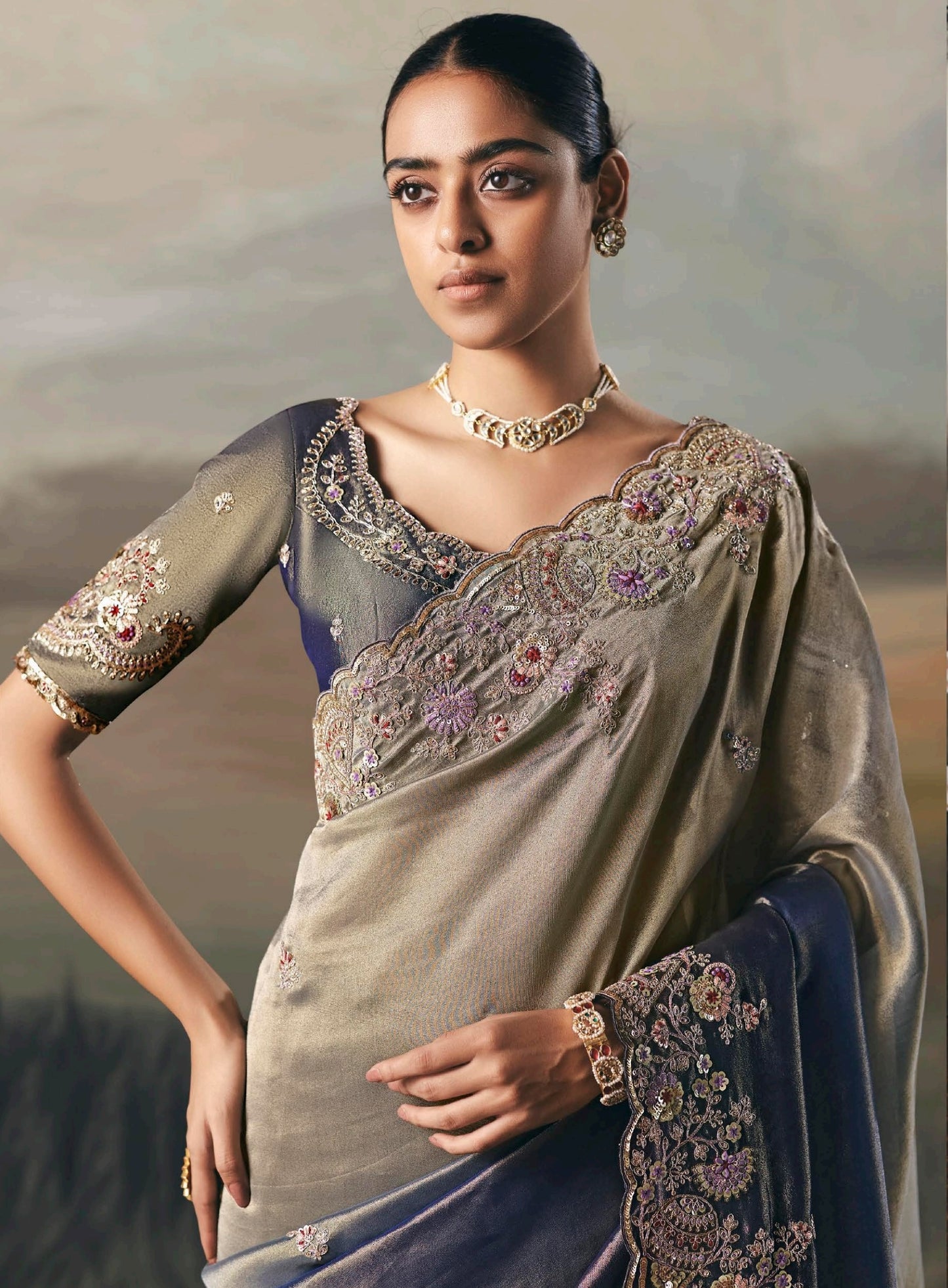 Pastel Sage Green Colour Party Wear Readymade Saree