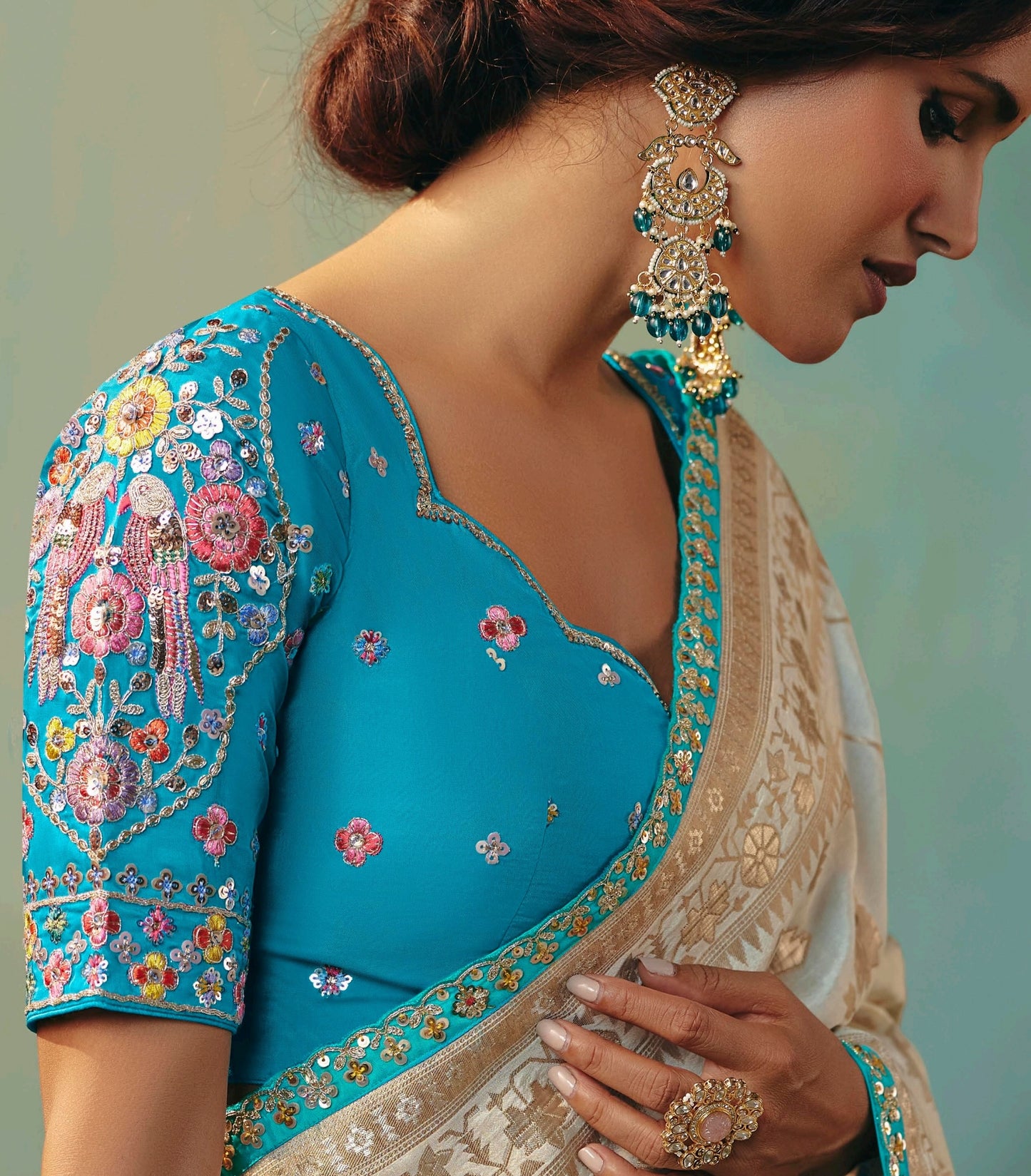 Off-White Designer Kanjivaram Silk Readymade/Easy Saree