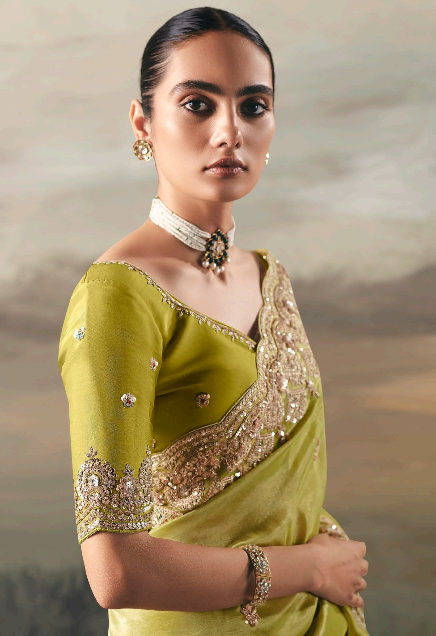 Lime Green Colour Party Wear Readymade Saree