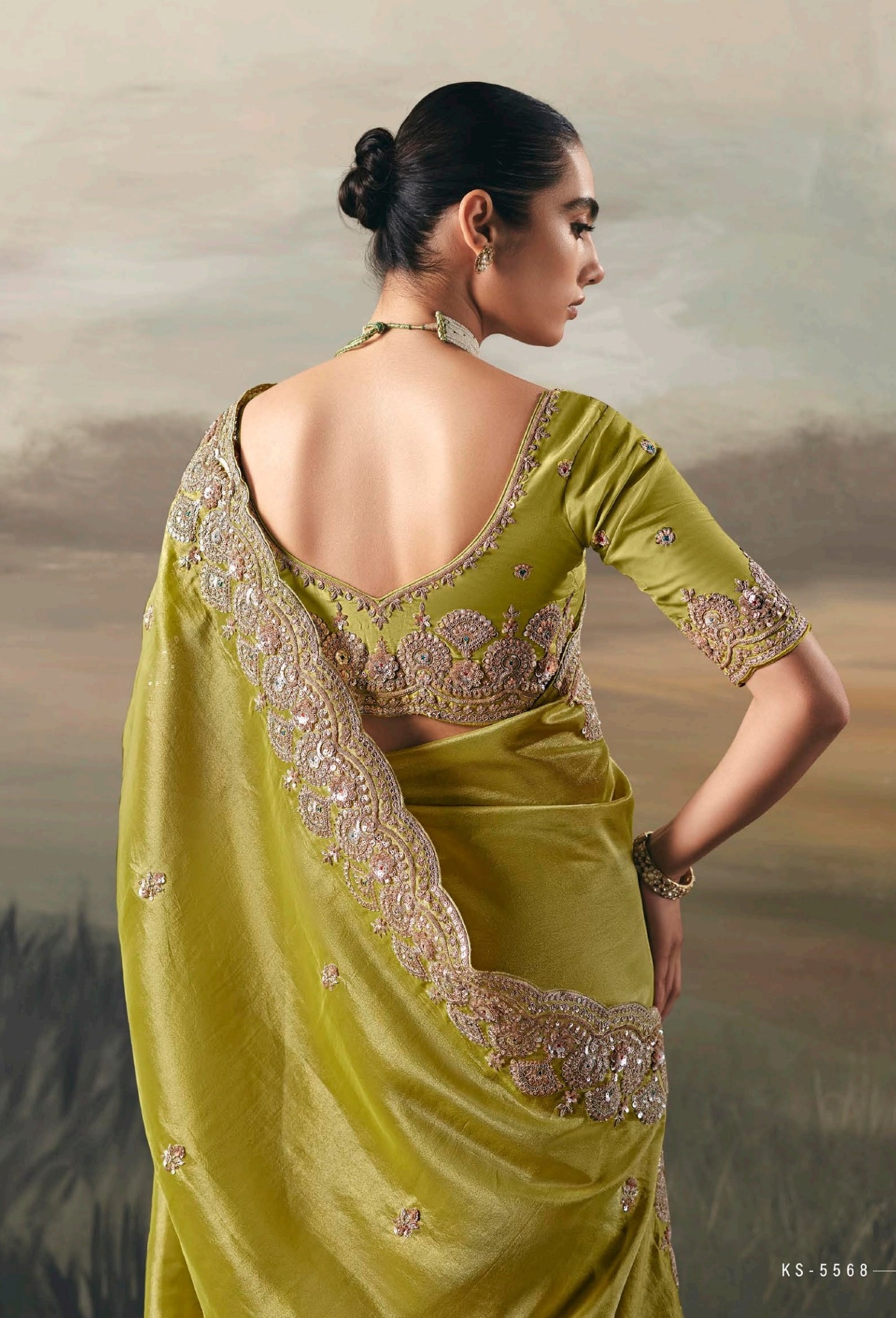 Lime Green Colour Party Wear Readymade Saree