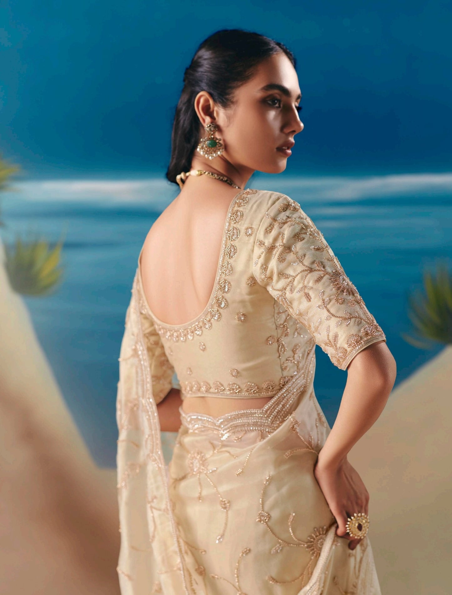 Pearl Colour Party Wear Readymade Saree