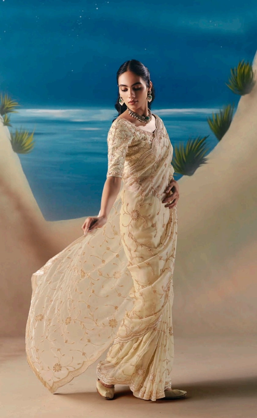 Pearl Colour Party Wear Readymade Saree