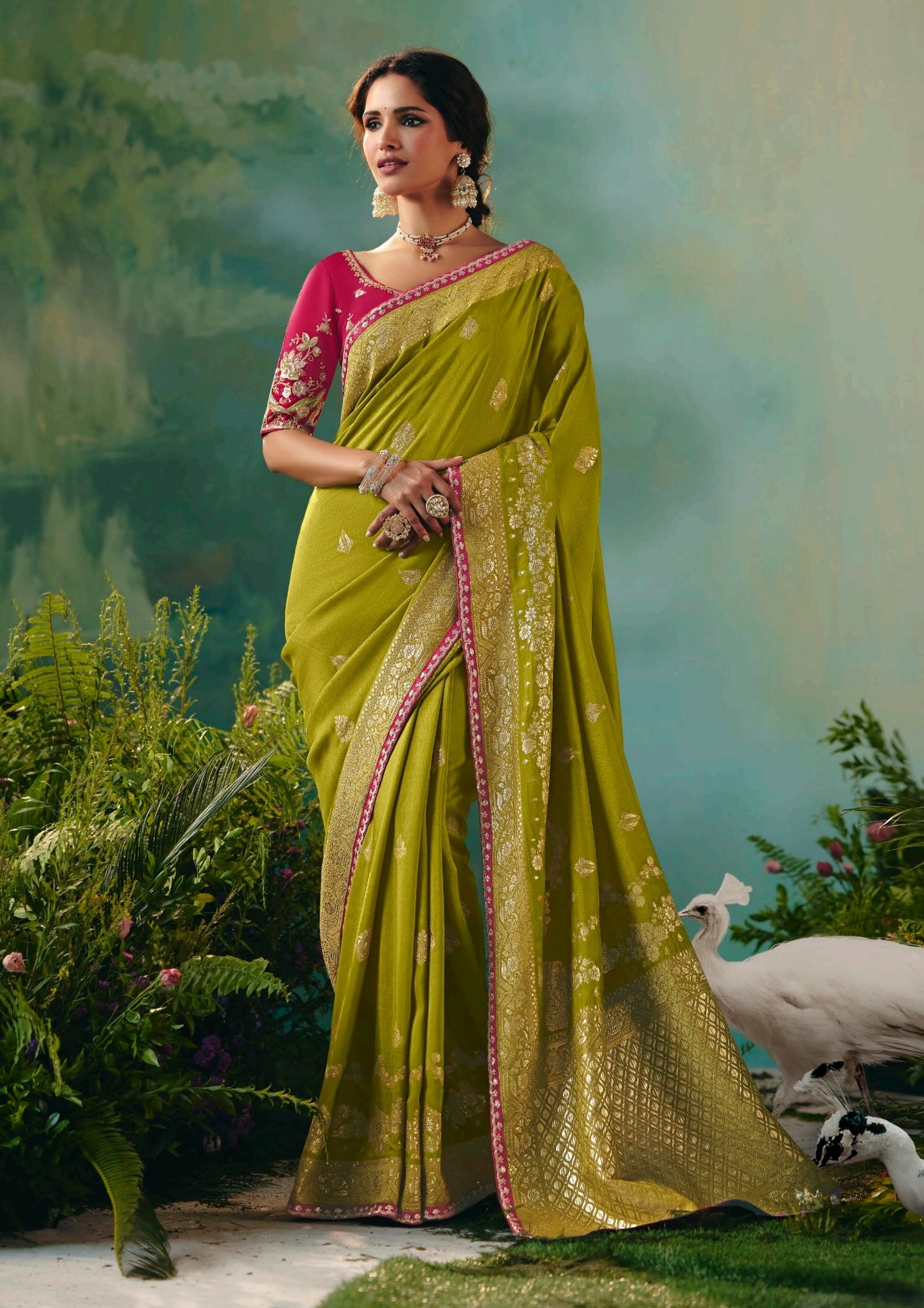Green Designer Kanjivaram Silk Readymade/Easy Saree