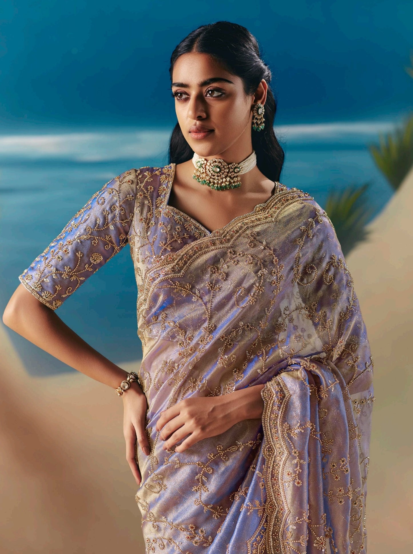Lavender Colour Party Wear Readymade Saree