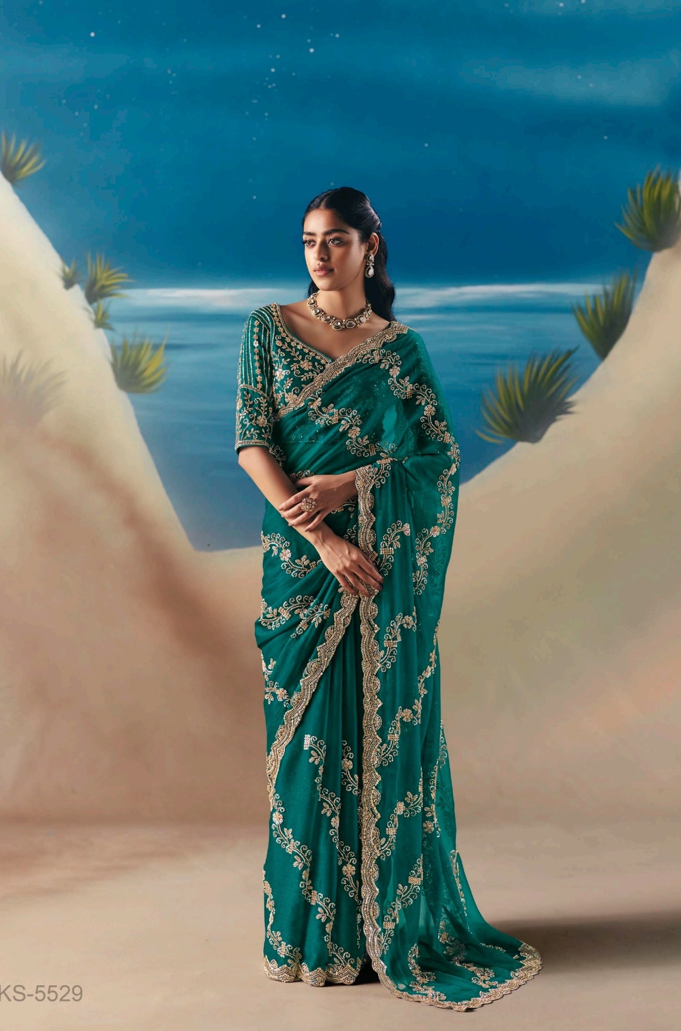 Green Colour Party Wear Readymade Saree