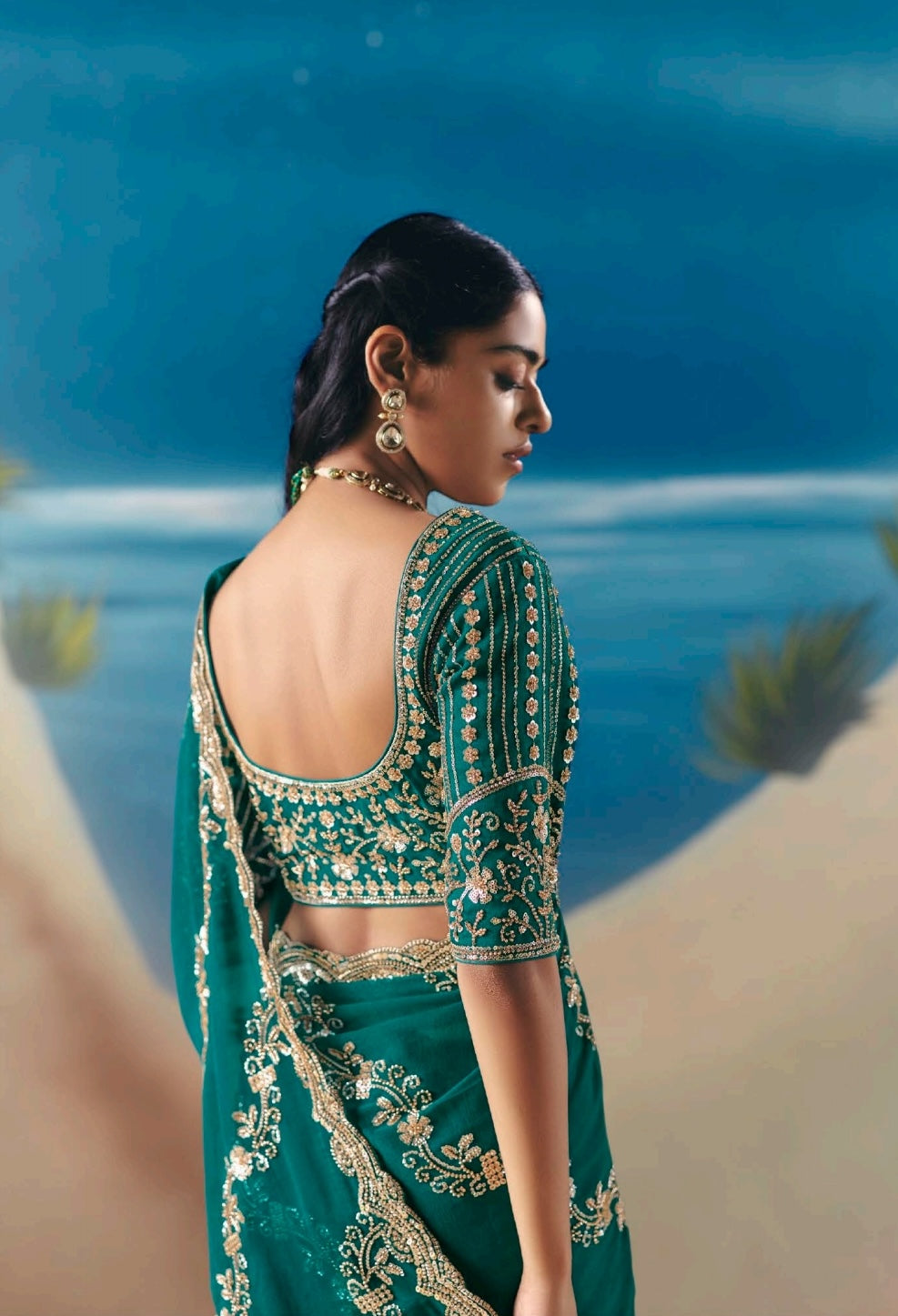 Green Colour Party Wear Readymade Saree