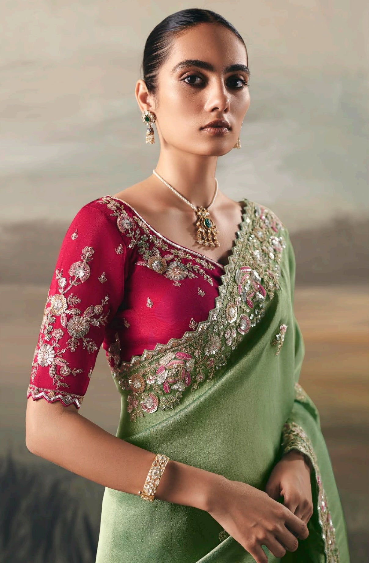 Pastel Green Colour Party Wear Readymade Saree