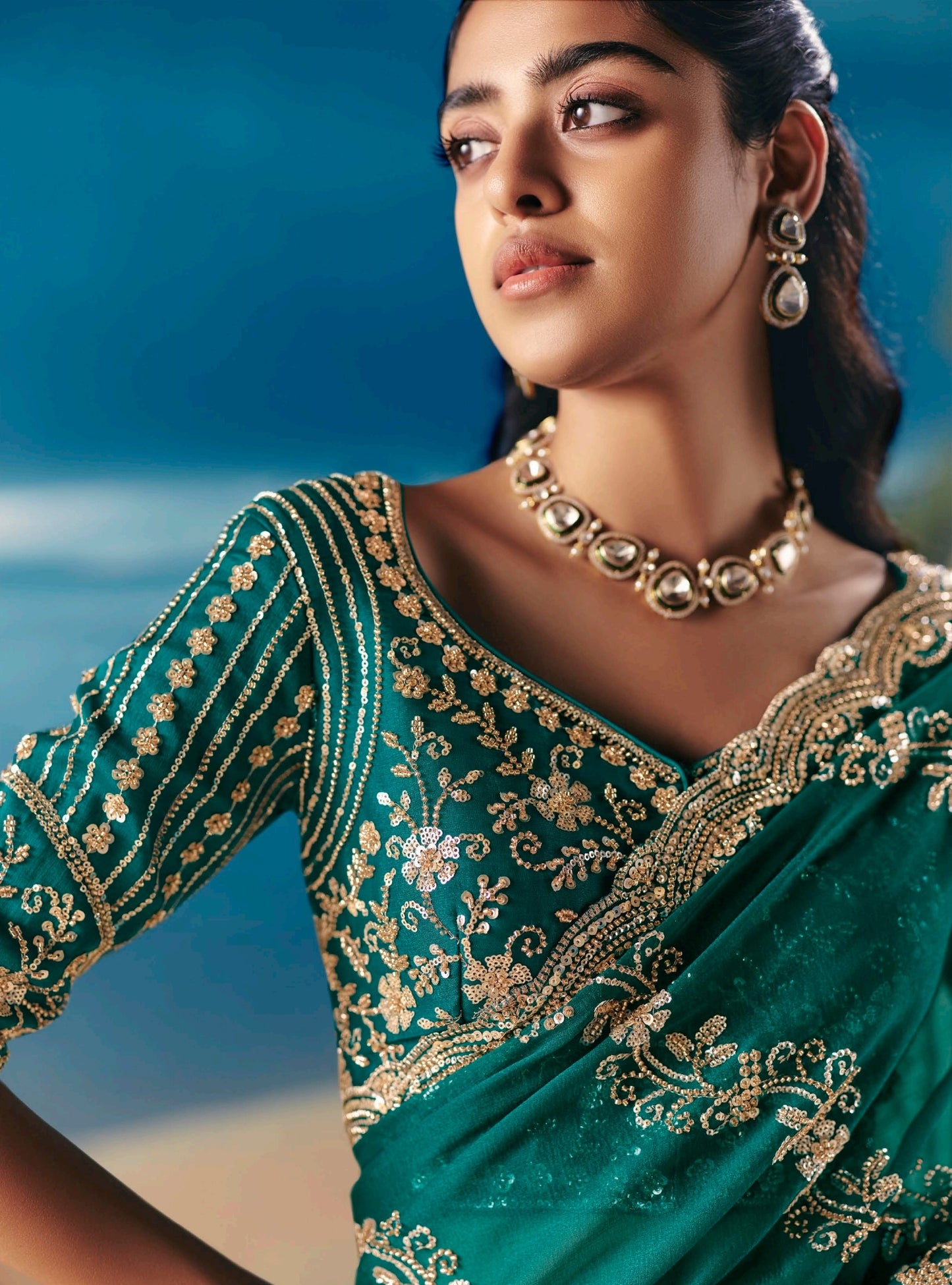 Green Colour Party Wear Readymade Saree