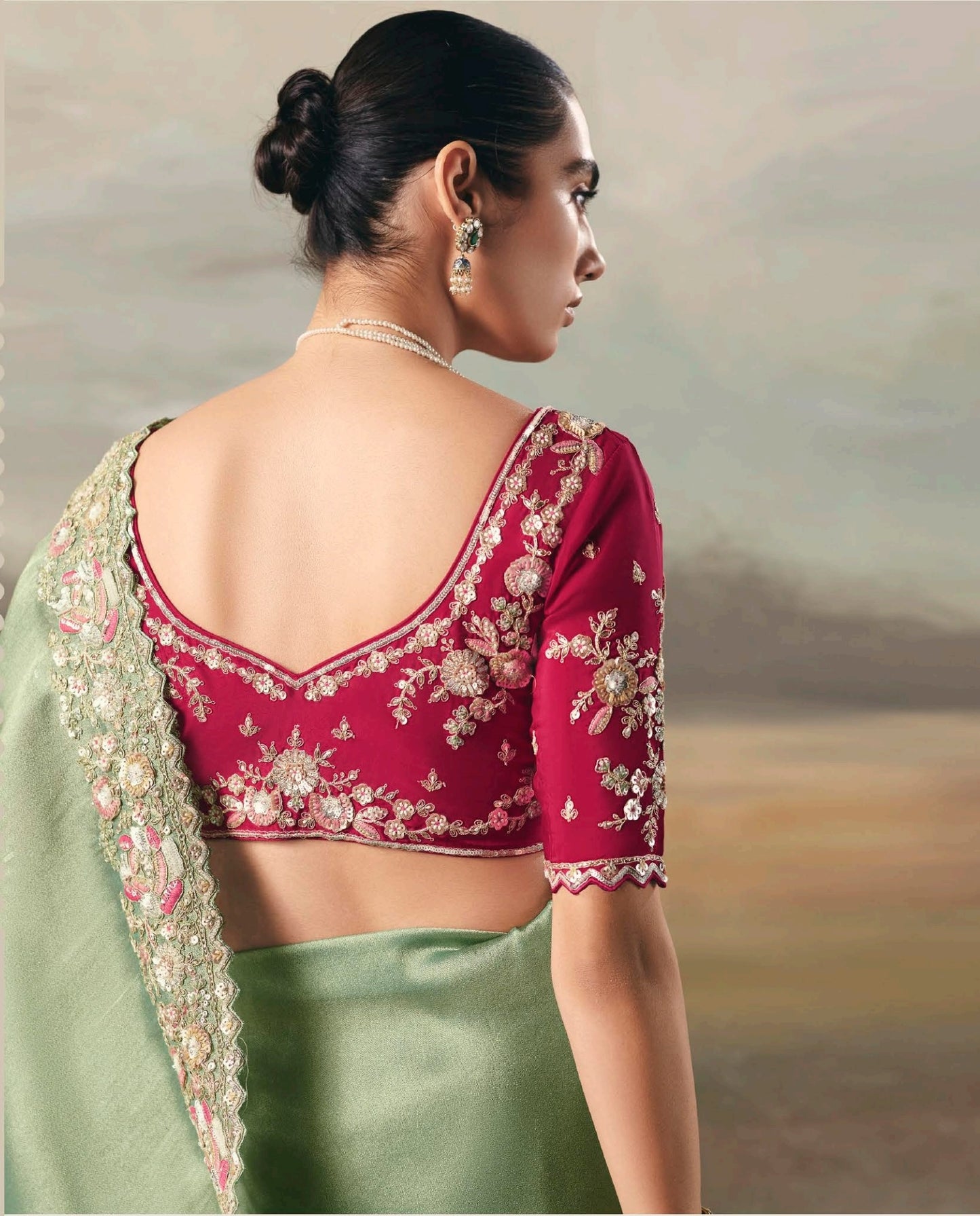 Pastel Green Colour Party Wear Readymade Saree