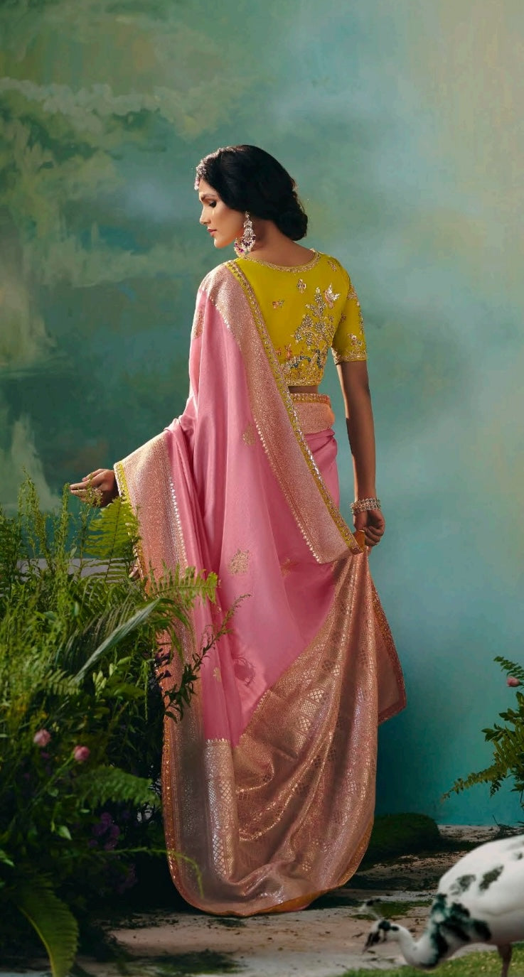Baby Pink Designer Kanjivaram Silk Readymade/Easy Saree