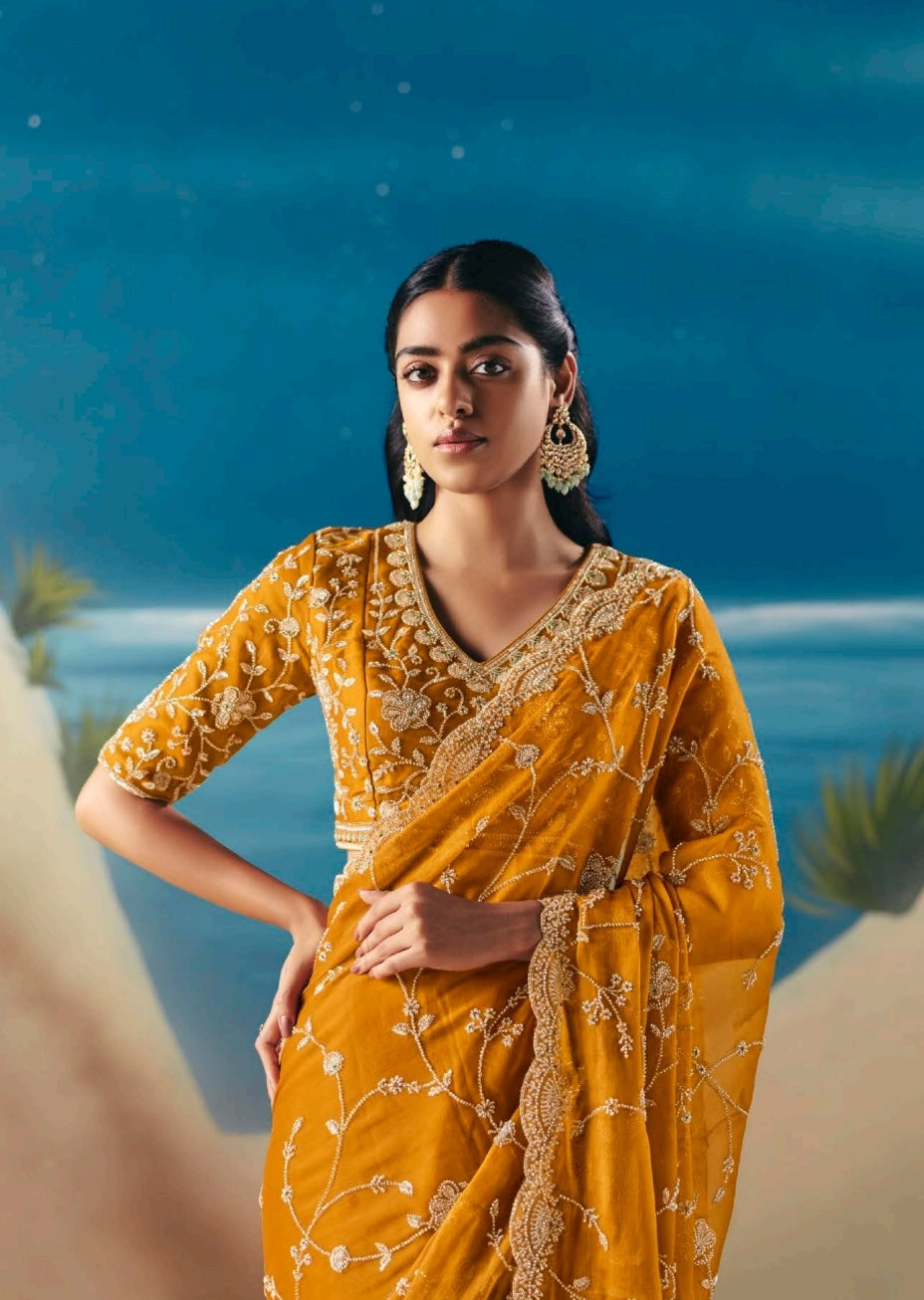 Mustard Colour Party Wear Readymade Saree