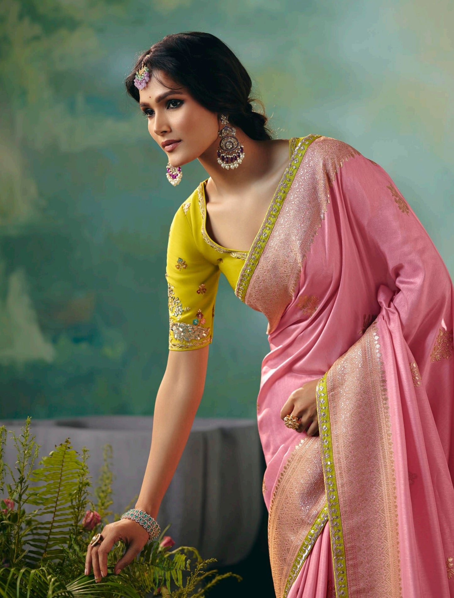 Baby Pink Designer Kanjivaram Silk Readymade/Easy Saree