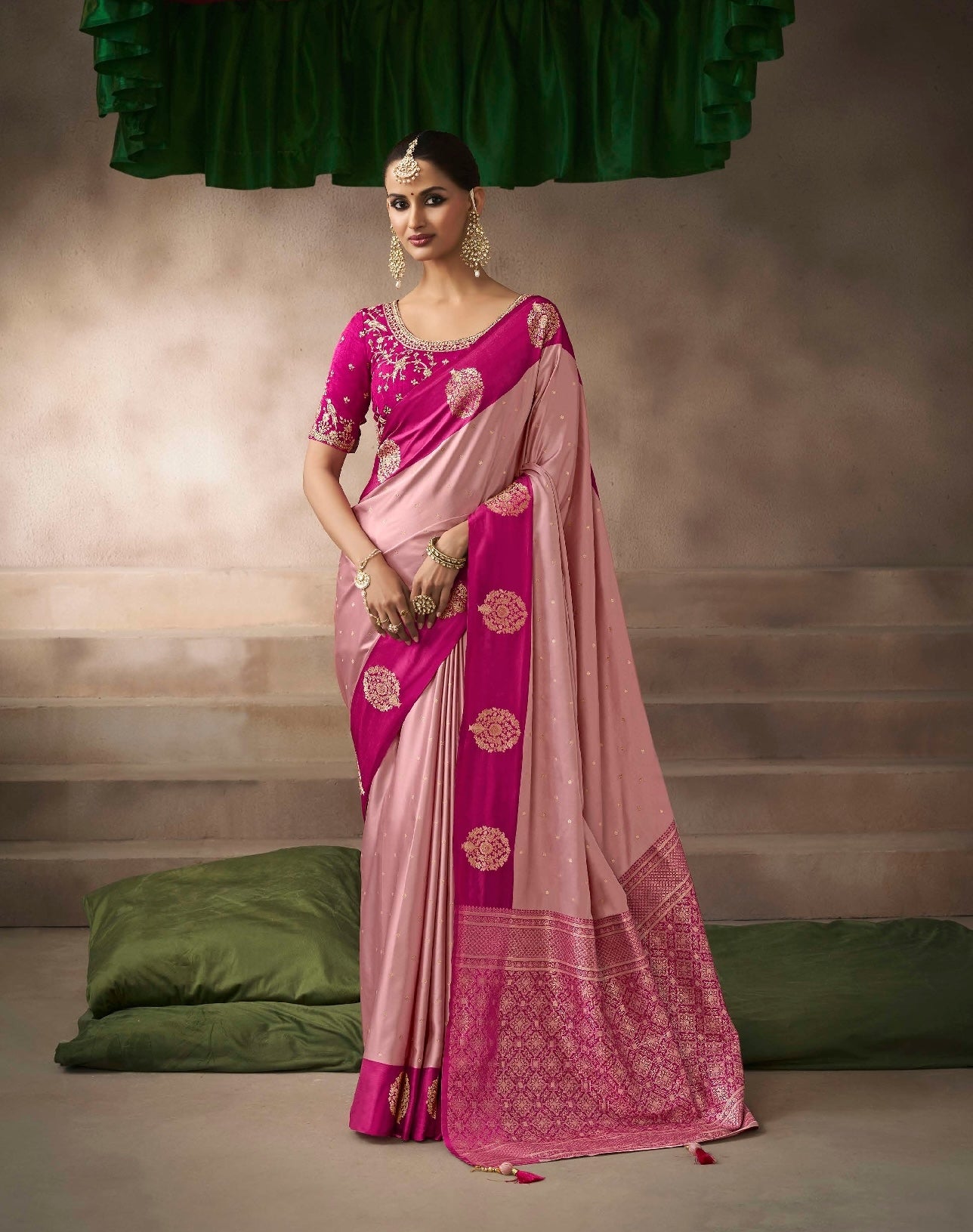 Baby Pink Color Designer Kanjivaram Readymade/Easy Saree
