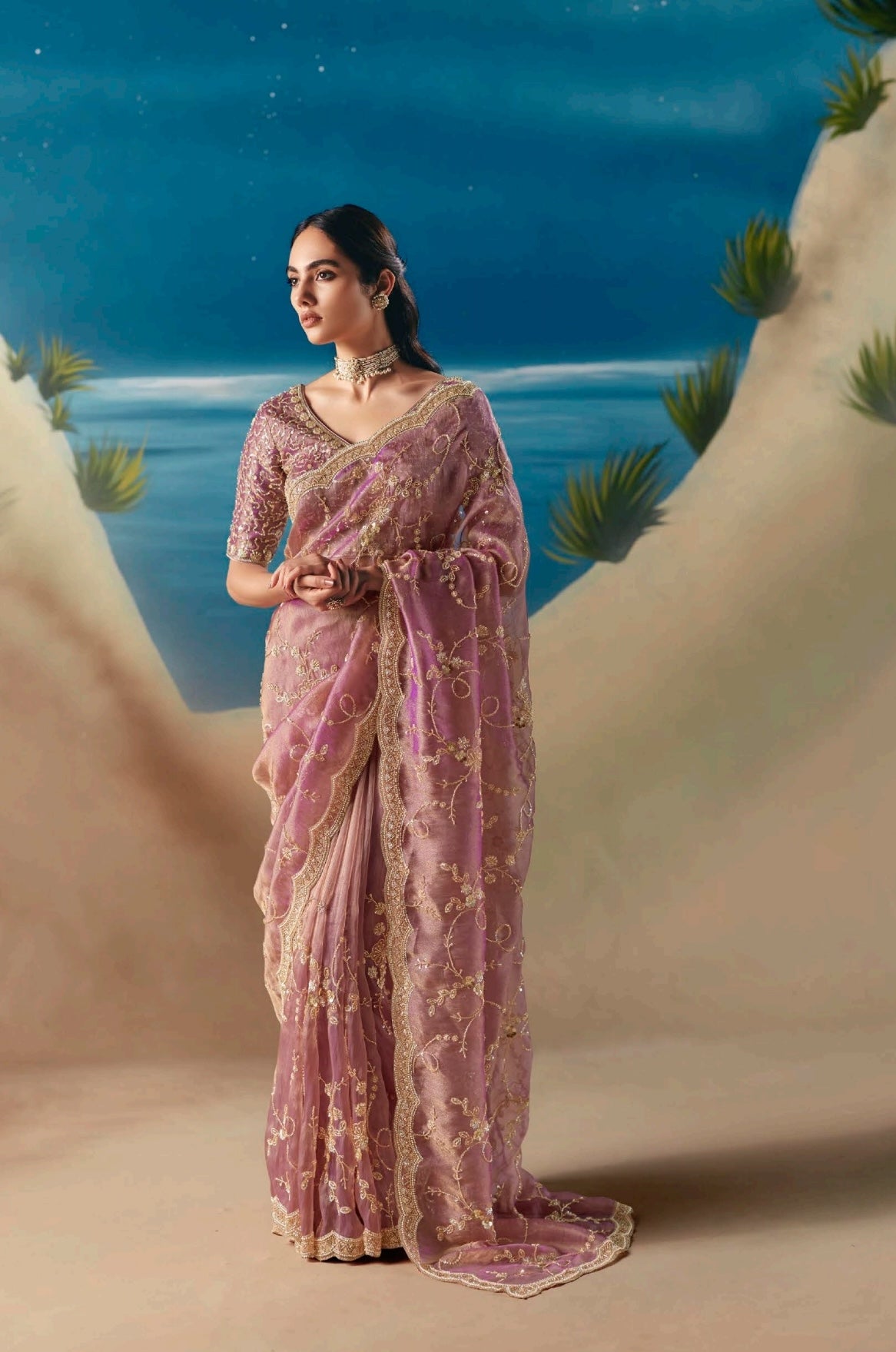 Mauve Colour Party Wear Readymade Saree