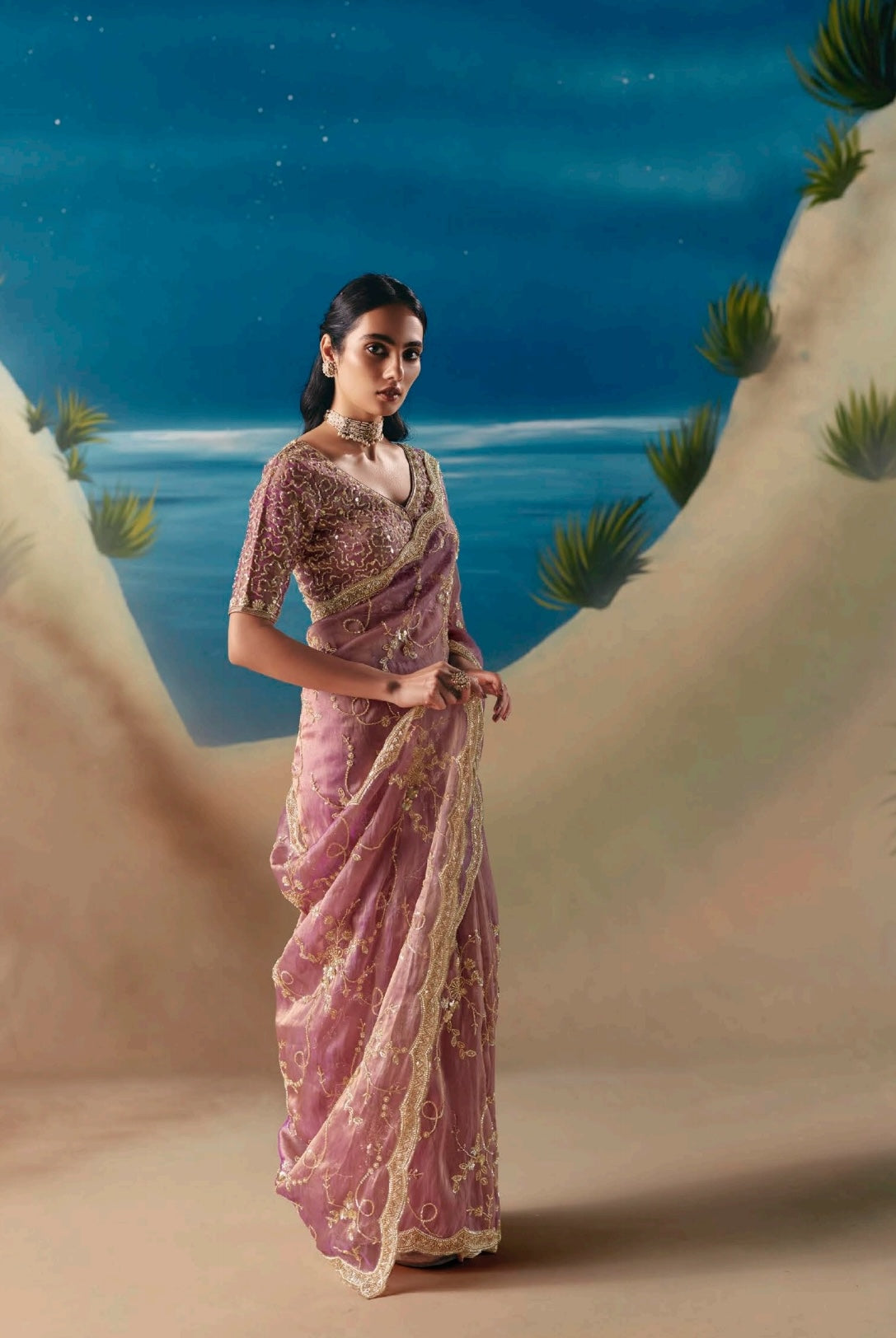 Mauve Colour Party Wear Readymade Saree