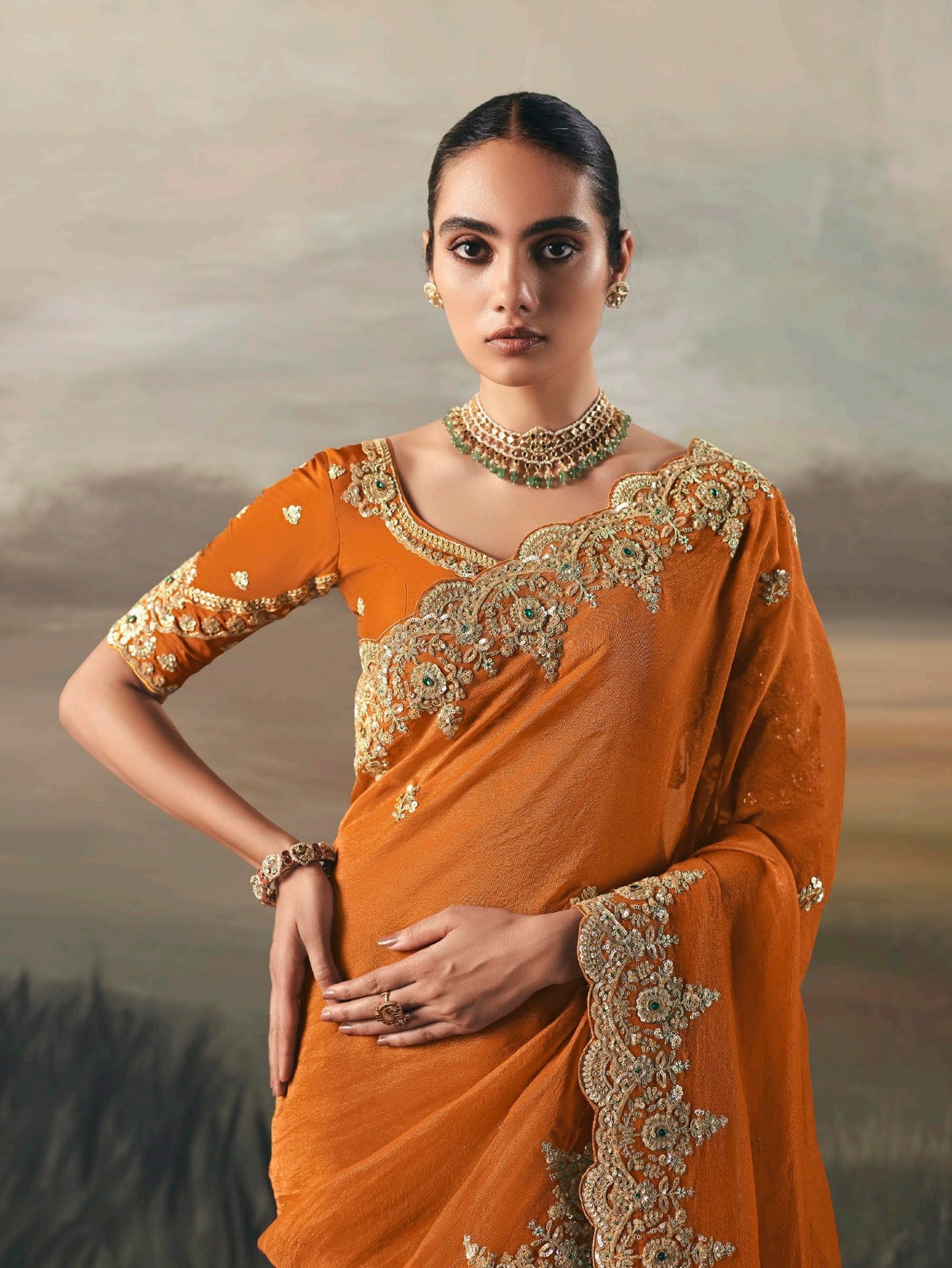 Orange Colour Party Wear Readymade Saree