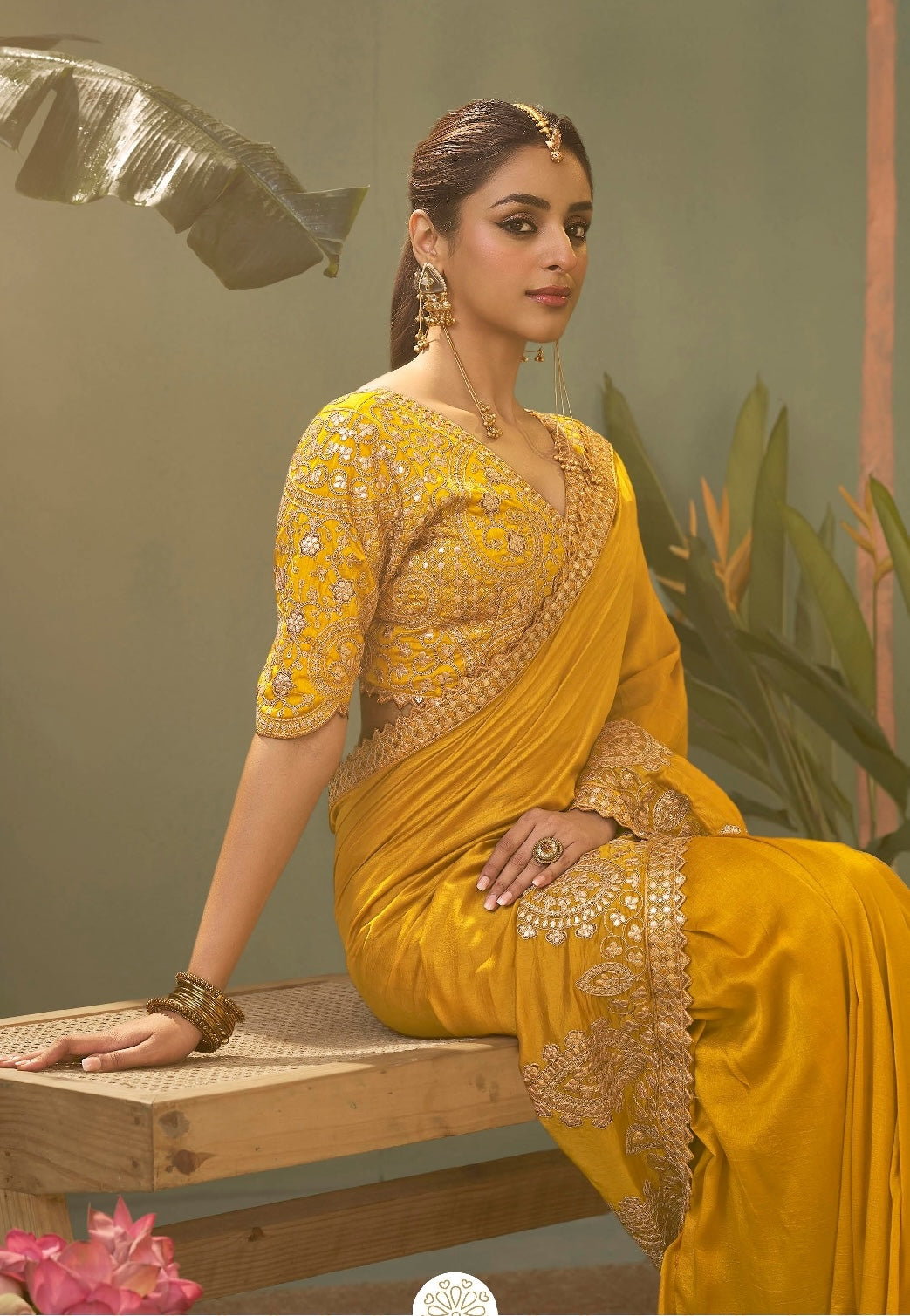 Yellow Designer Silk Readymade/Easy Saree