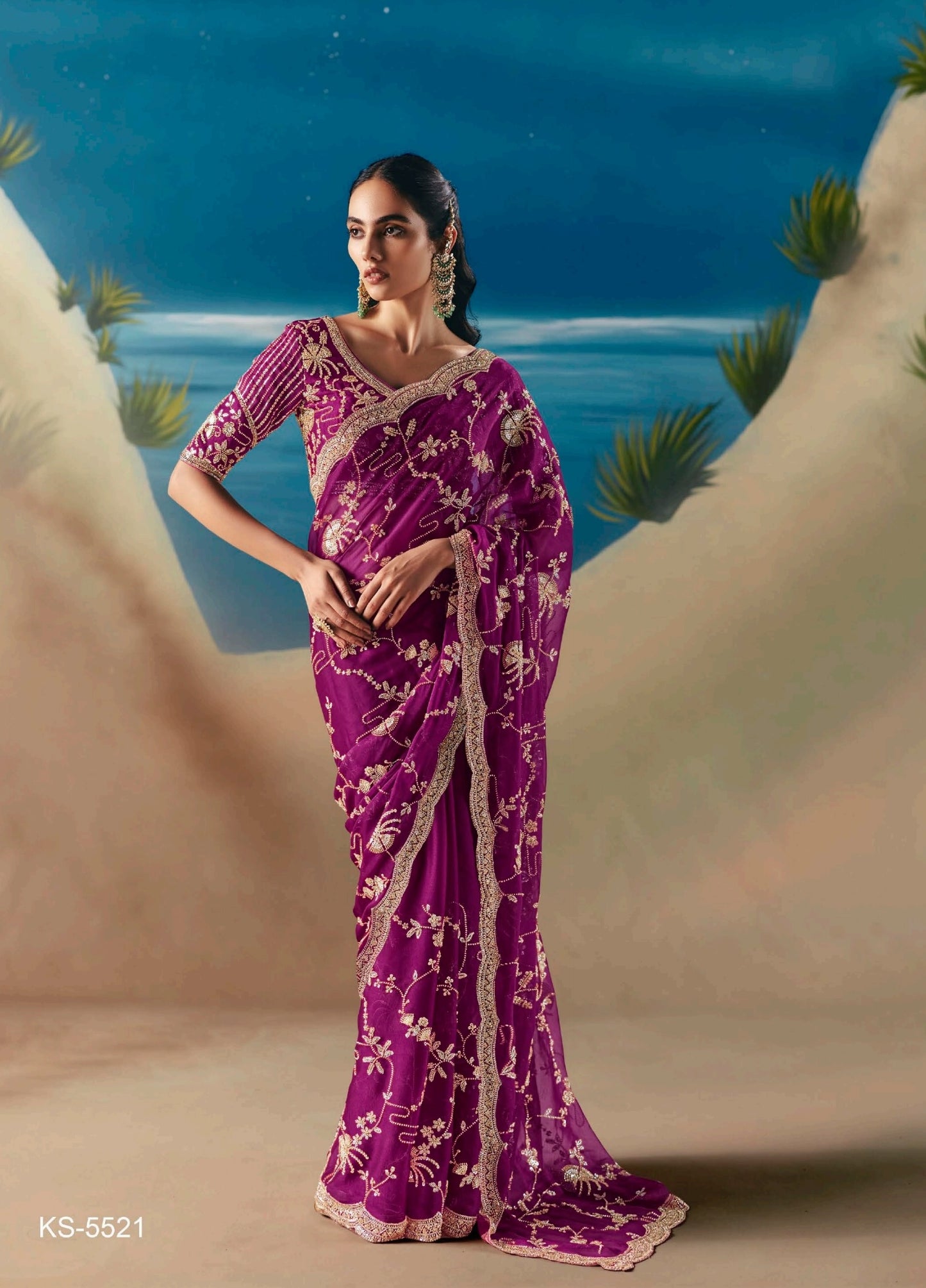 Magenta Party Wear Readymade Saree