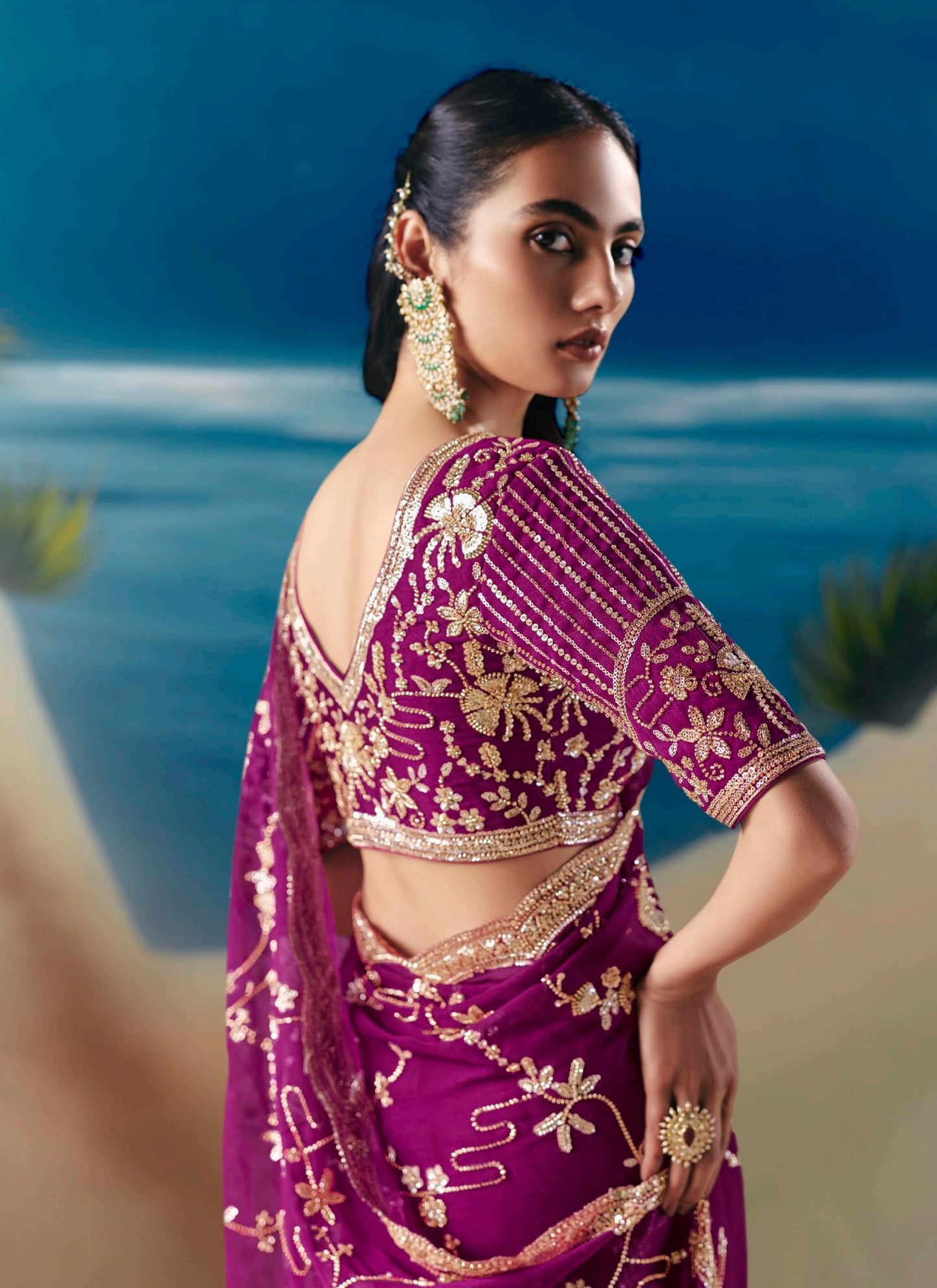 Magenta Party Wear Readymade Saree