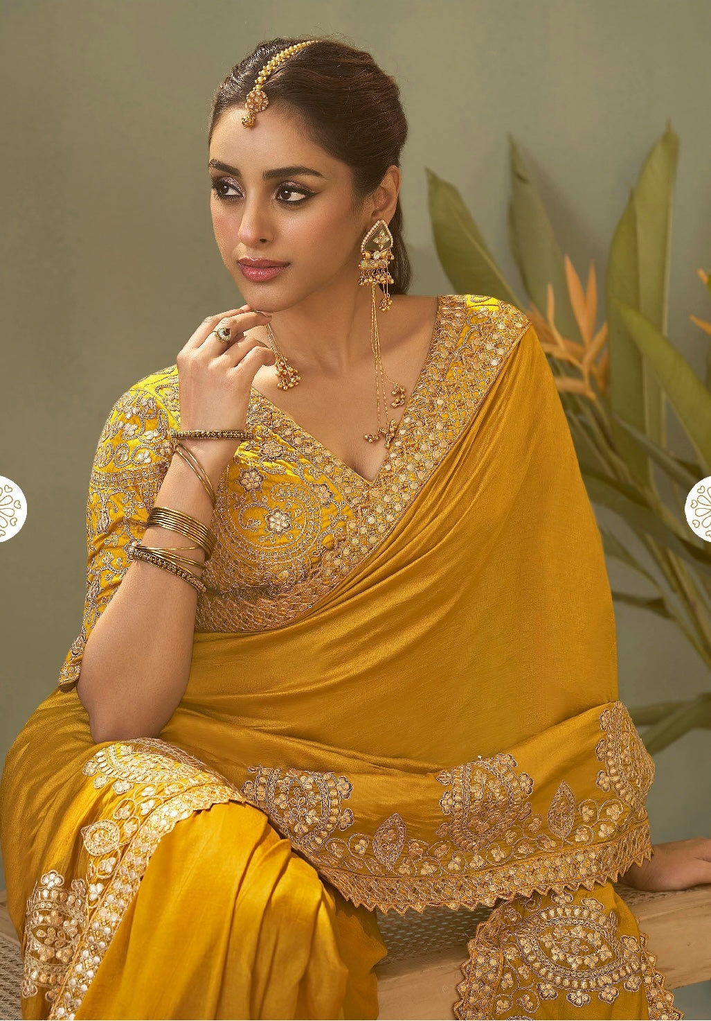 Yellow Designer Silk Readymade/Easy Saree
