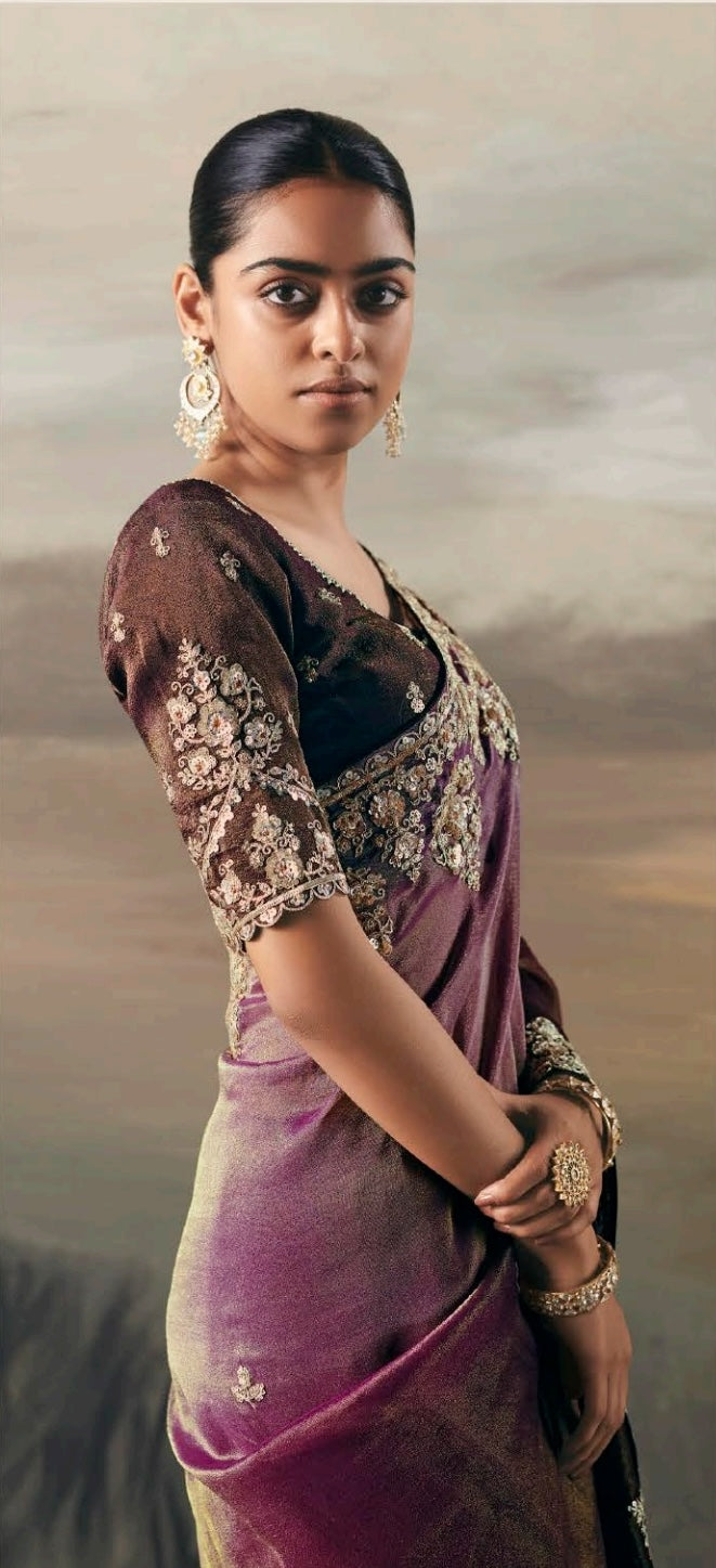 Wine Colour Party Wear Readymade Saree