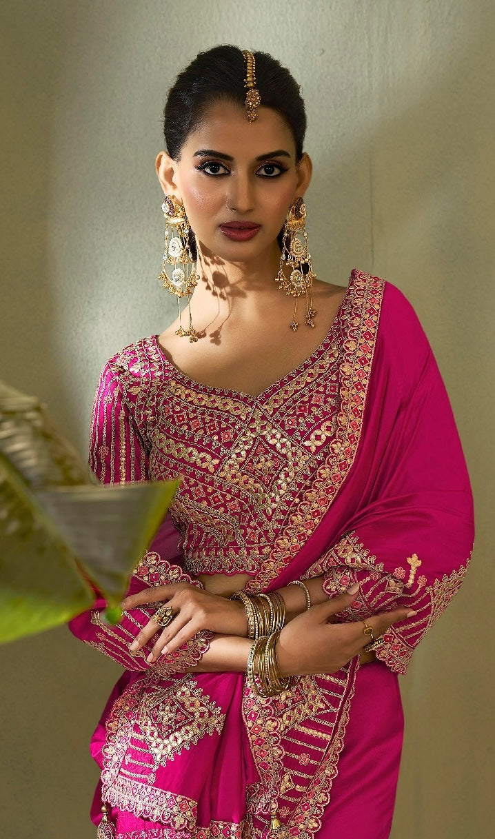Pink Designer Silk Readymade/Easy Saree
