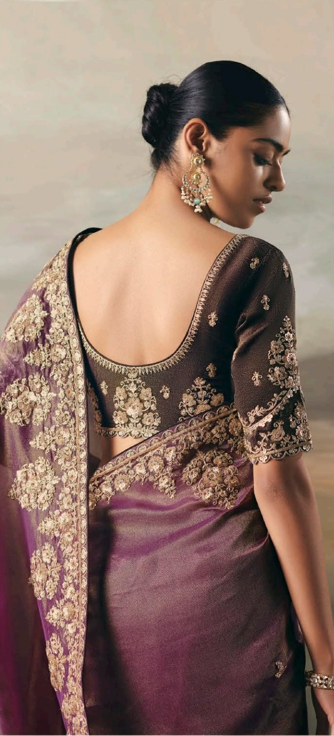 Wine Colour Party Wear Readymade Saree