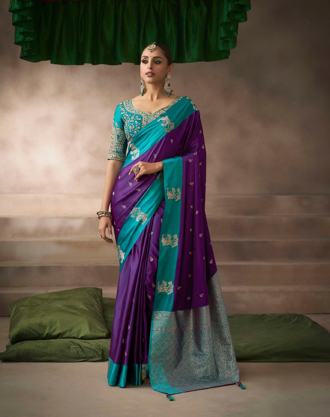 Purple Color Designer Kanjivaram Readymade/Easy Saree