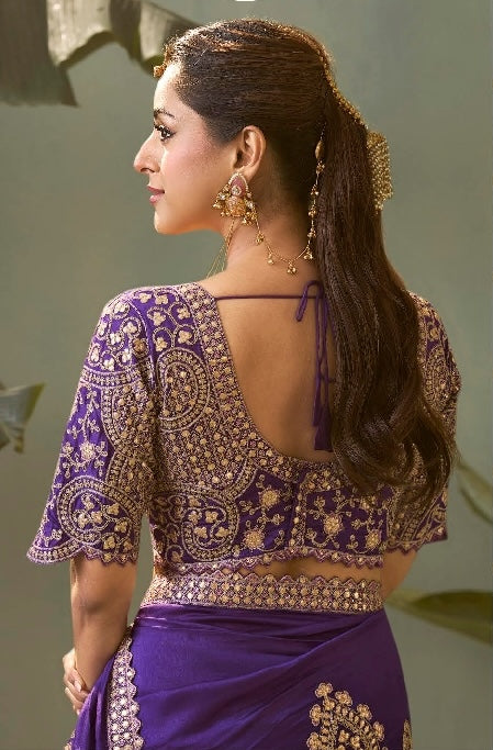 Purple Designer Silk Readymade/Easy Saree