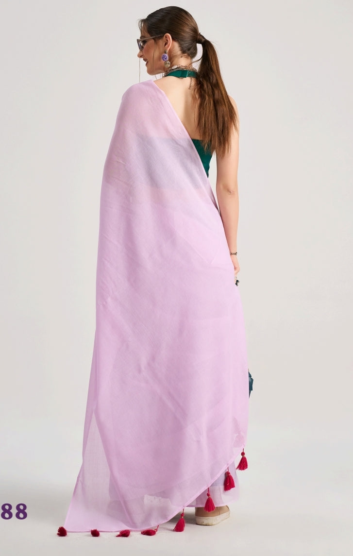 Lavender Mul Cotton Casual Readymade/Easy Saree