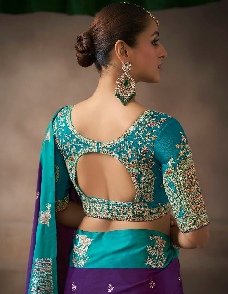 Purple Color Designer Kanjivaram Readymade/Easy Saree