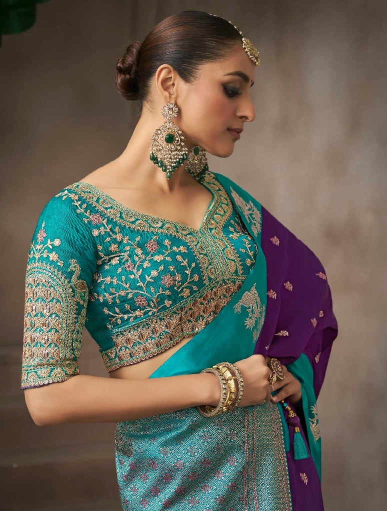 Purple Color Designer Kanjivaram Readymade/Easy Saree