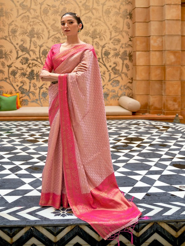 Pink Soft Silk Readymade Saree