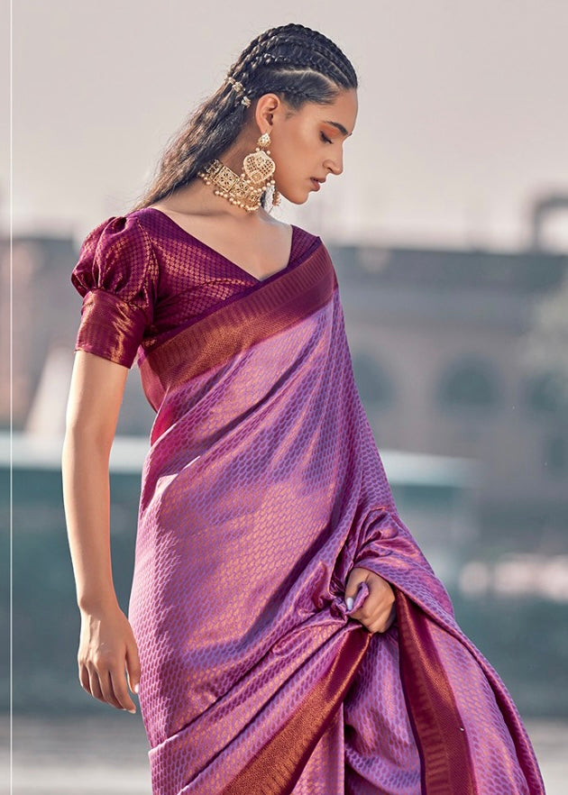 Purple Soft Silk Easy/Readymade Saree – StylebyPanaaash
