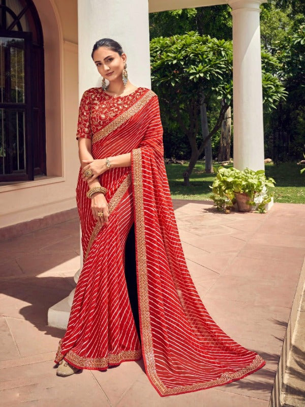 Red Georgette Saree With Fancy Blouse – StylebyPanaaash